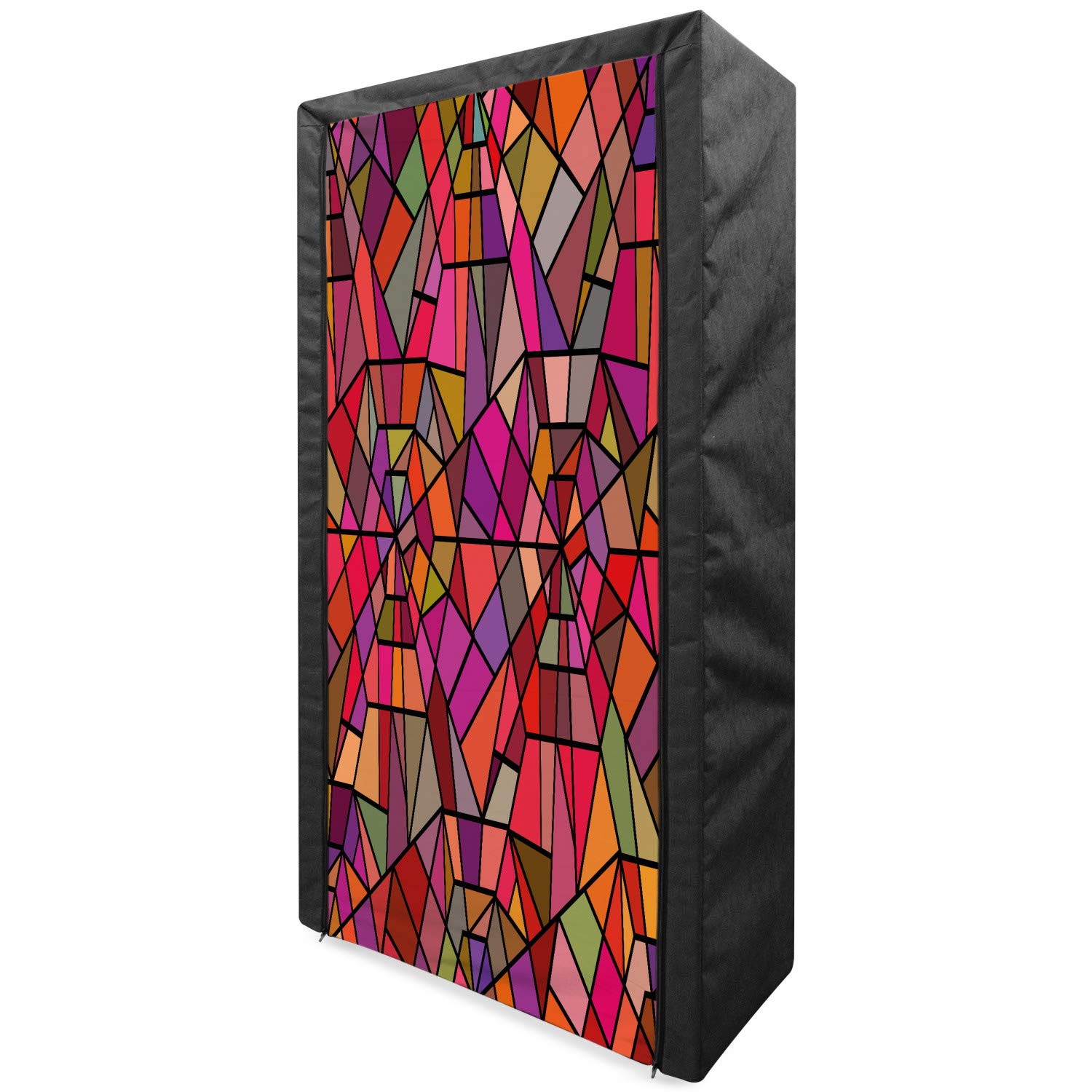 Ambesonne Abstract Portable Fabric Wardrobe - Mosaic Stained Glass Geometric Pattern Closet Organizer with Shelves, 33.5 Inch Multicolor - Perfect for Bedroom, Dorm, or Apartment Clothing Storage