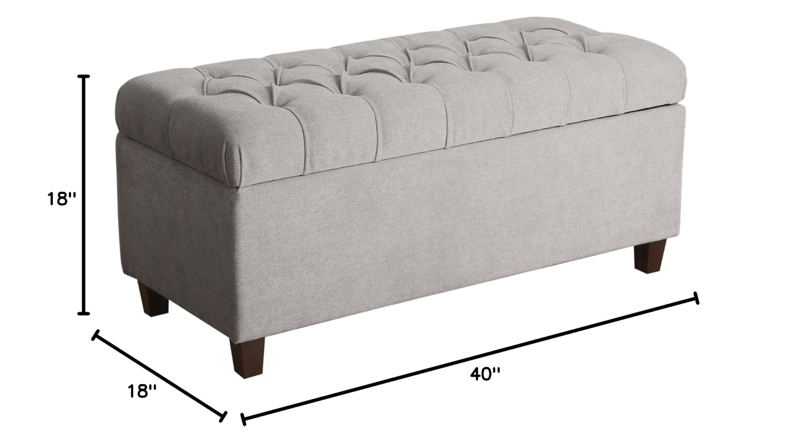 Homepop Tufted Ainsley Button Storage Ottoman Bench with Hinged Lid - Grey Upholstered Storage Ottoman for Living Room & Bedroom - Perfect for Extra Seating, Footrest & Hidden Storage Organization