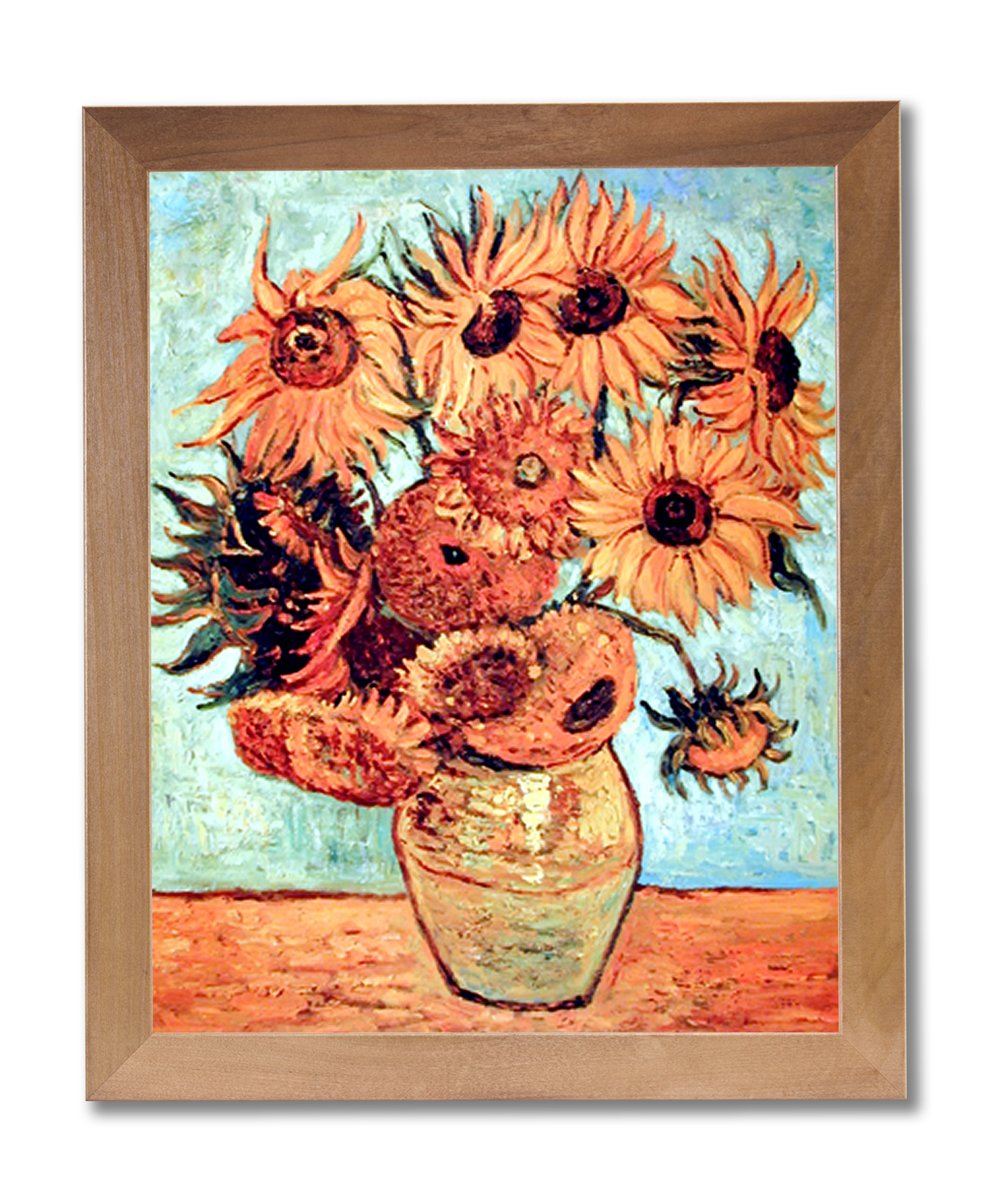 Sunflower Vase Floral Contemporary Wall Art - Honey Framed Print for Home & Office Decor | Perfect for Living Room, Bedroom, or Gift