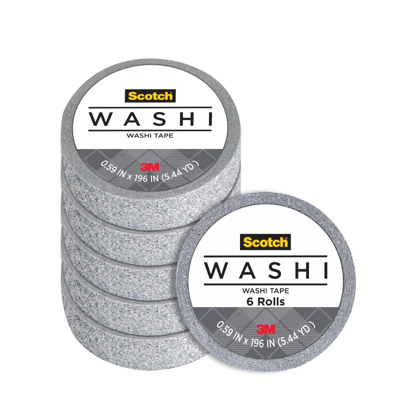 Scotch Expressions Glitter Washi Tape - 6 Rolls of Silver Glitter Craft Tape, .59 in x 196 in - Perfect for Scrapbooking, DIY Projects, Gift Wrapping & Bullet Journaling