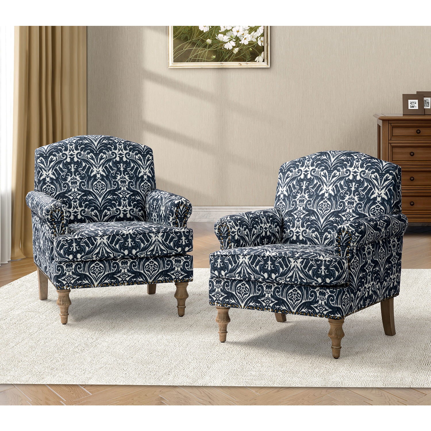 Raphael Farmhouse Armchair with Wooden Legs - Sturdy Frame Accent Chair for Living Room, Bedroom & Office (Multiple Styles Available)