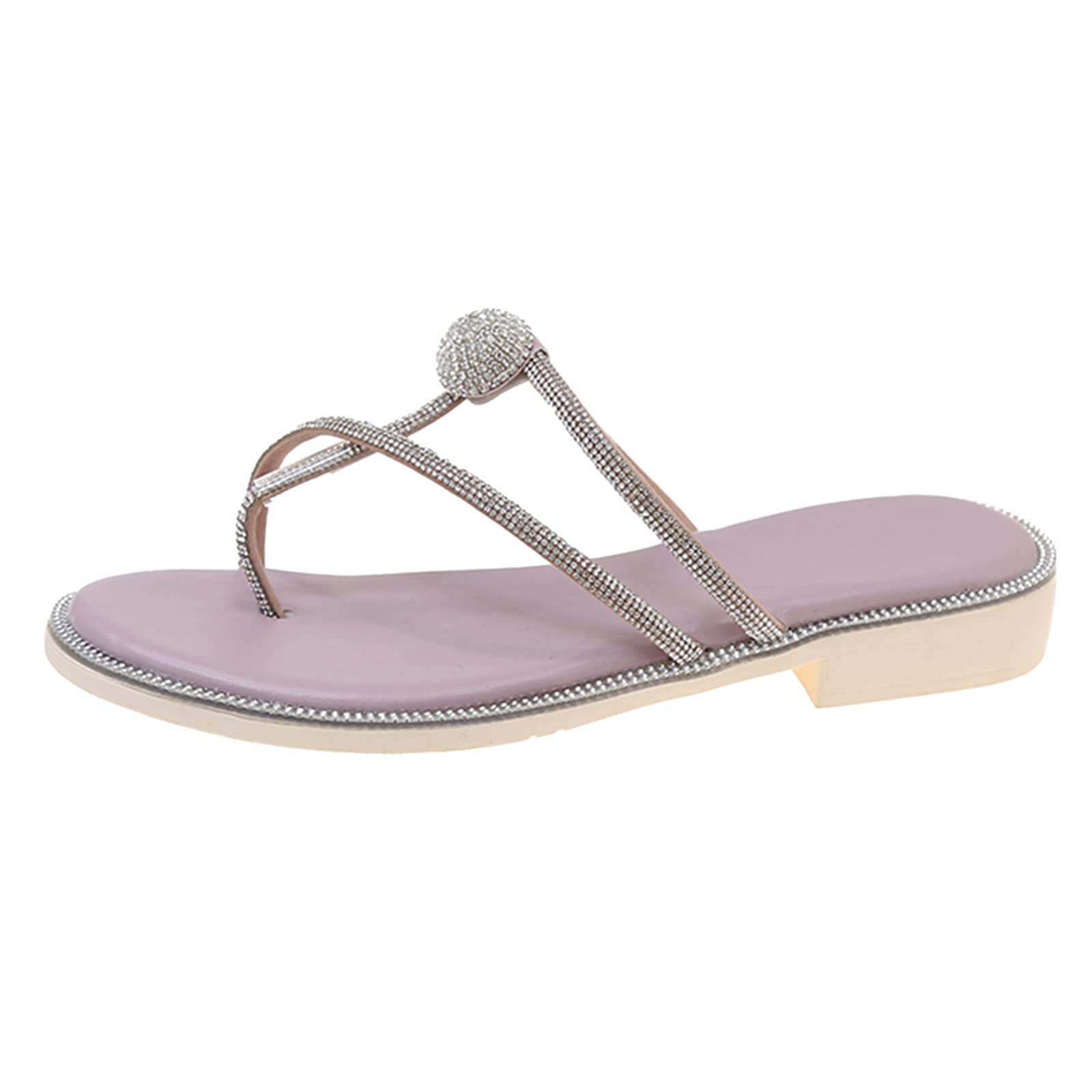 Women's Rhinestone Flat Sandals - Casual Strappy Slippers for Home & Beach - Comfortable Summer Slides with Sparkly Decor for Girls and Women