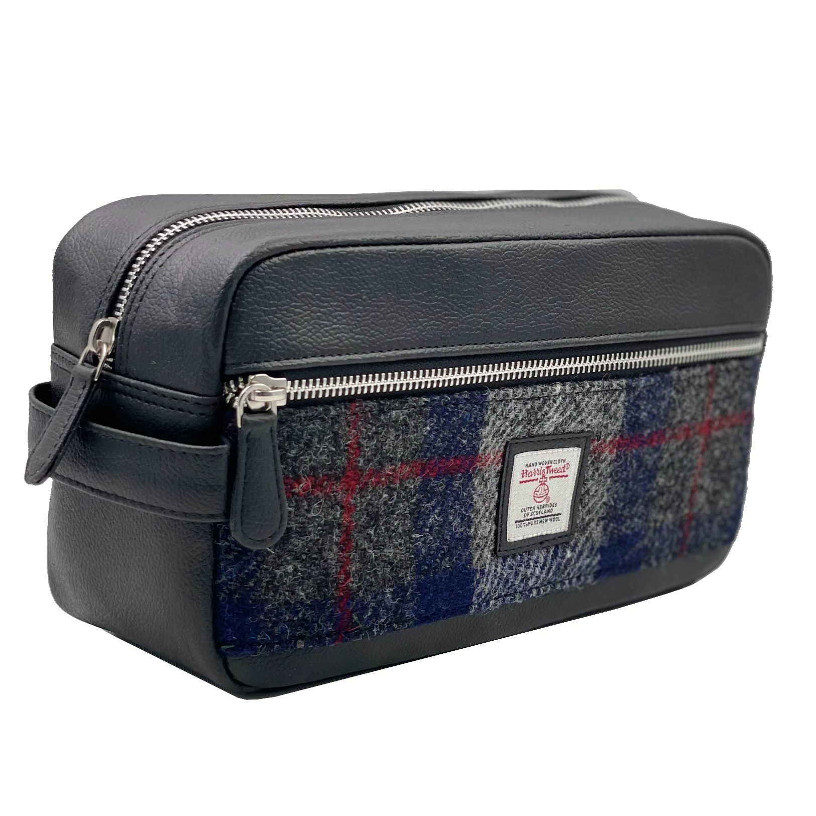 Harris Tweed Washbag - Premium Blue Check Pattern Travel Toiletry Bag for Men & Women | Perfect for Gym, Travel, and Everyday Use
