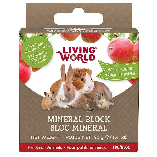 Living World Apple Flavor Mineral Block for Small Animals - Essential Calcium Supplement for Rabbits, Guinea Pigs & Hamsters - Perfect for Cage Chewing & Dental Health