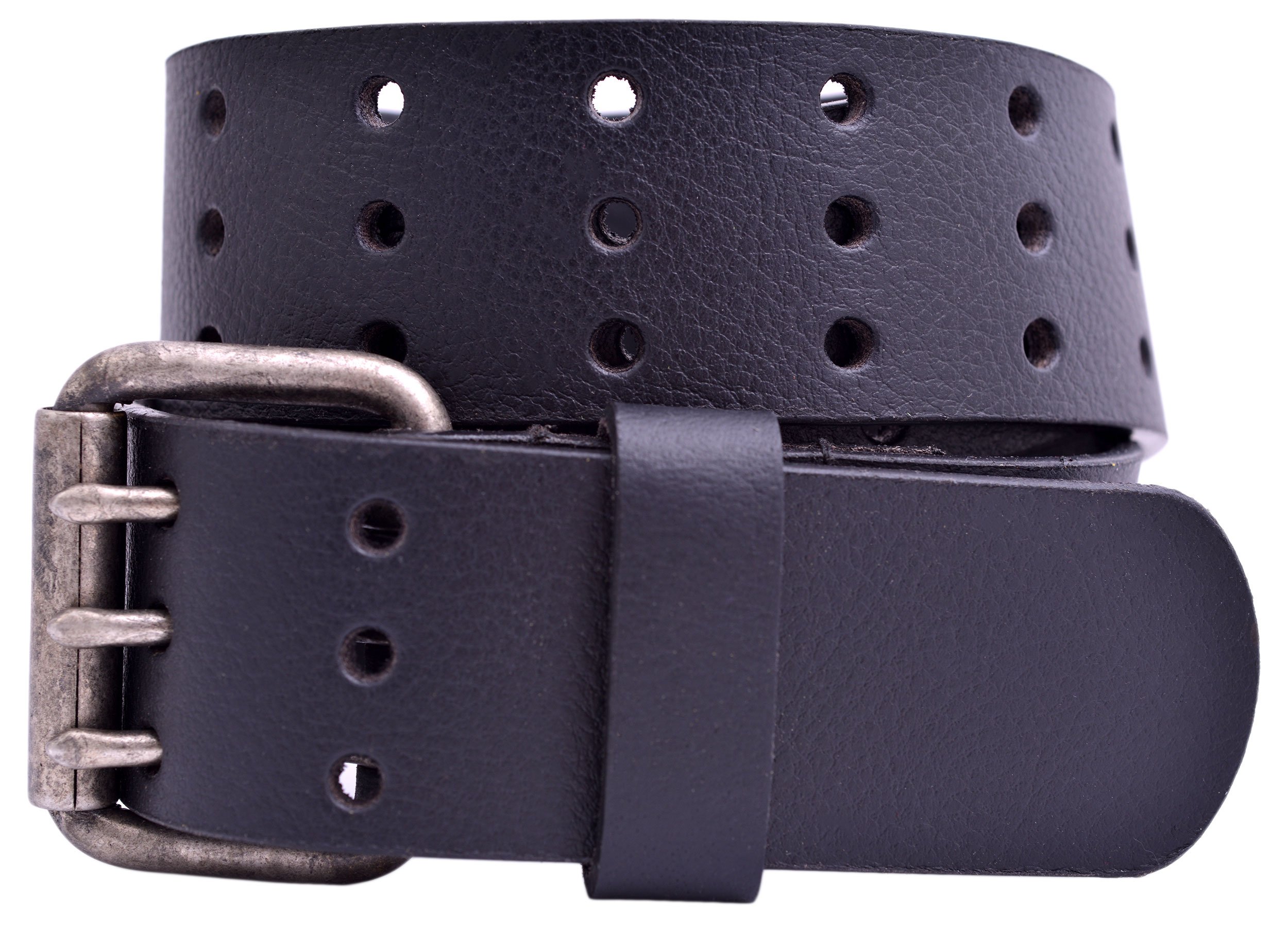Premium Full Grain Buffalo Leather 3-Hole Jeans Belt for Men & Women - Durable Black Casual Belt for Jeans, Pants & Everyday Wear