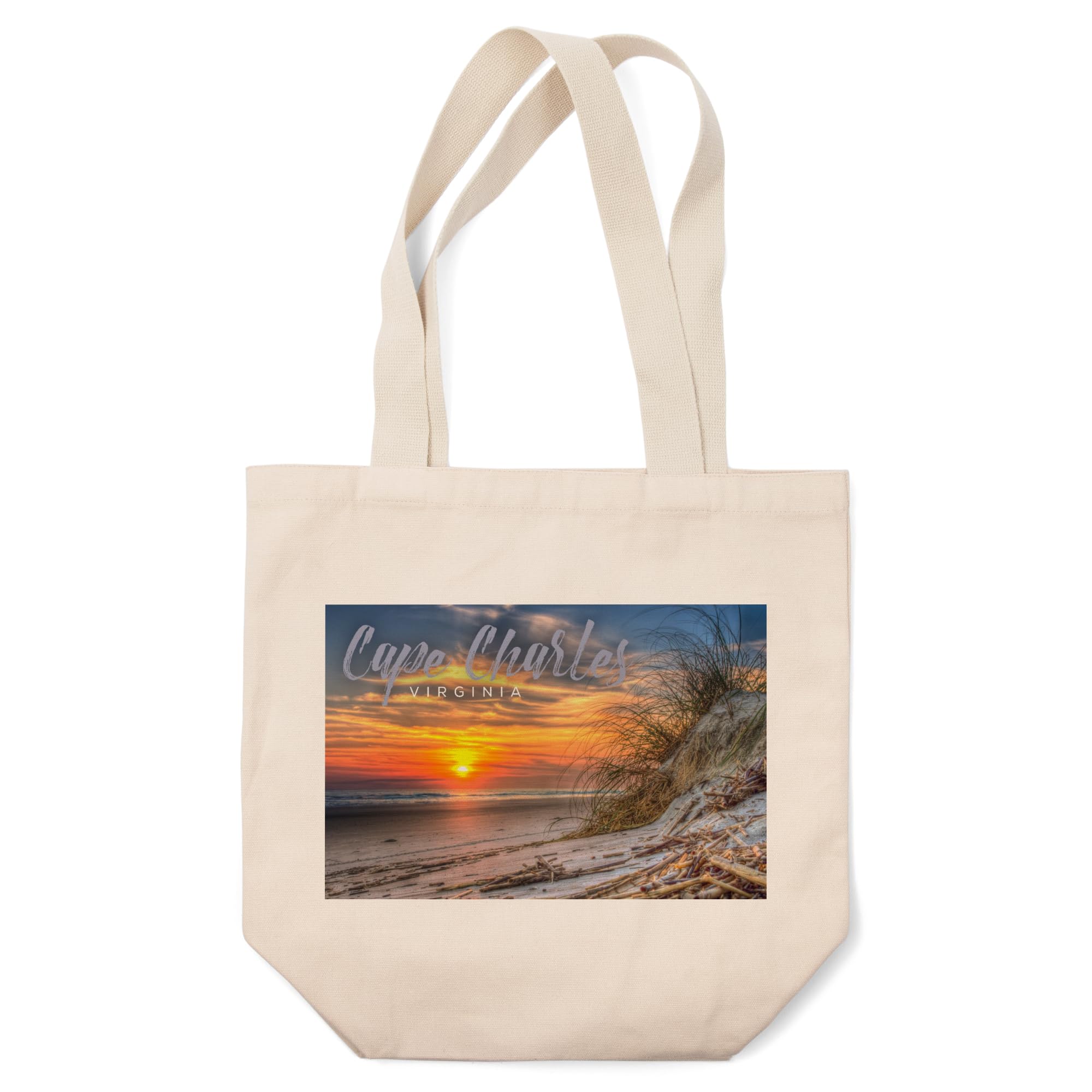 Lantern Press Cape Charles Virginia Sunset Beach Tote Bag - 100% Cotton Canvas Reusable Shopping Bag for Groceries, Beach Trips & Everyday Use
