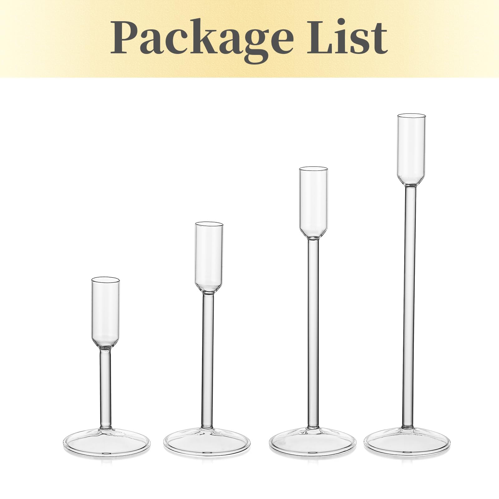 Hewory 4Pcs Clear Glass Taper Candlestick Holders - Tall Candle Holders for Dinner Table, Wedding, Christmas & Holiday Decor - Elegant Centerpiece for Home, Party & Special Occasions