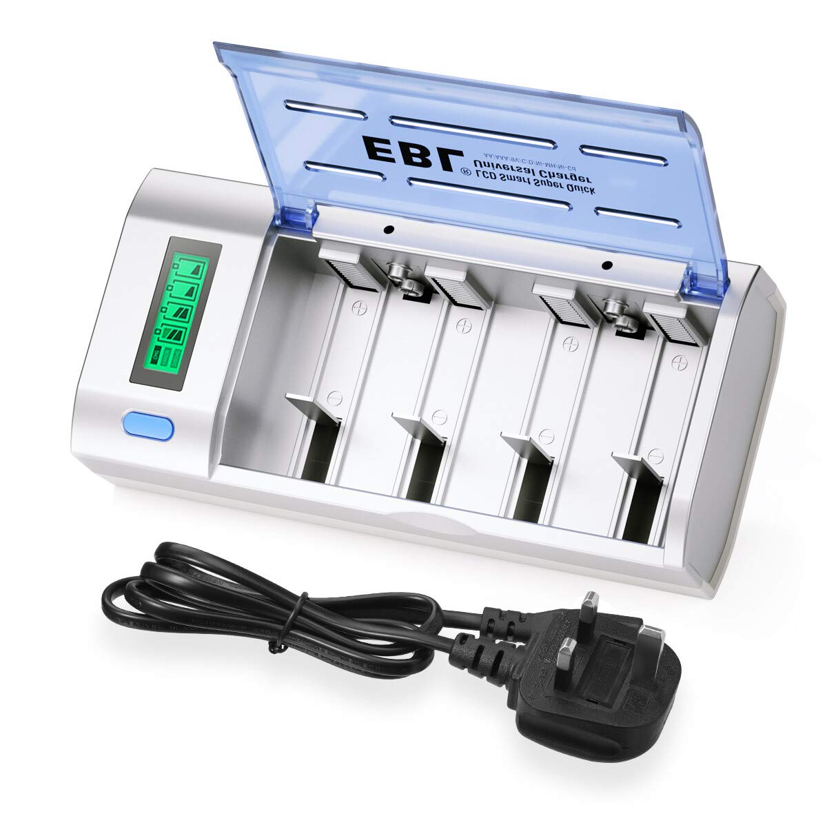 EBL Universal LCD Display Battery Charger for AA AAA C D Ni-MH Ni-CD Rechargeable Batteries with Discharge Function - Fast Charging for Home, Office, and Travel Use (Model 906)