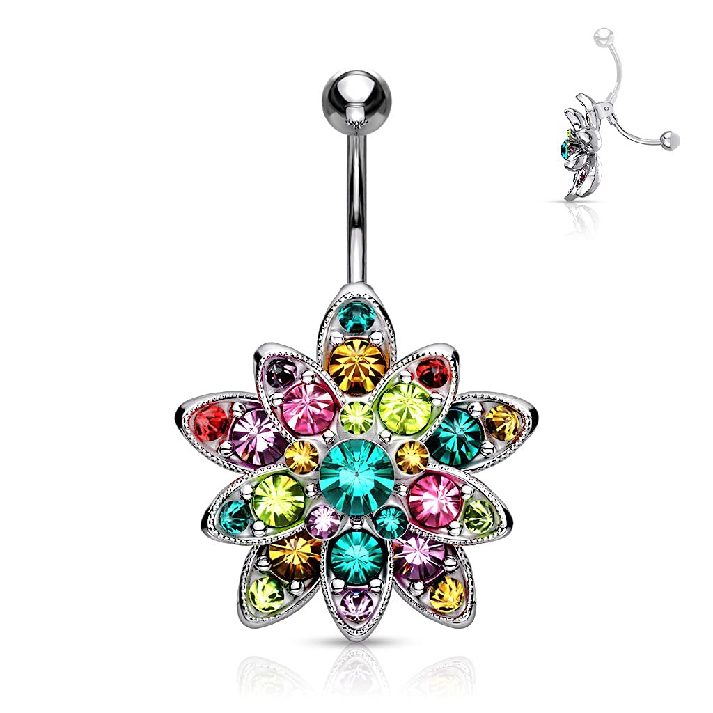 Colorful Crystal Flower Belly Button Ring for Women - Night Out & Parties