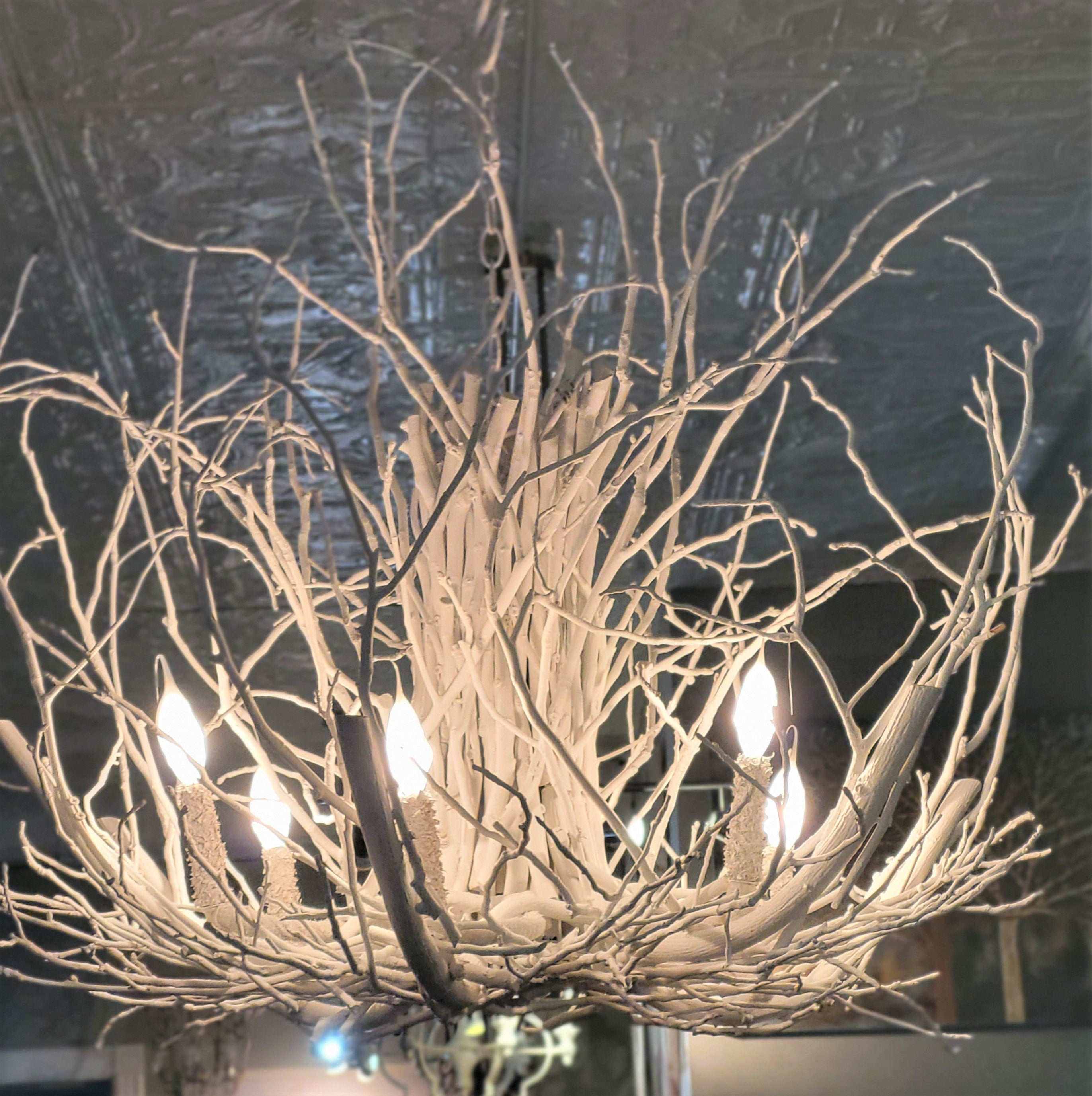 Wildwood Hickory 6-Light Chandelier in Simply White - 36x36 Inches - Rustic Farmhouse Ceiling Light Fixture for Dining Room, Living Room & Bedroom