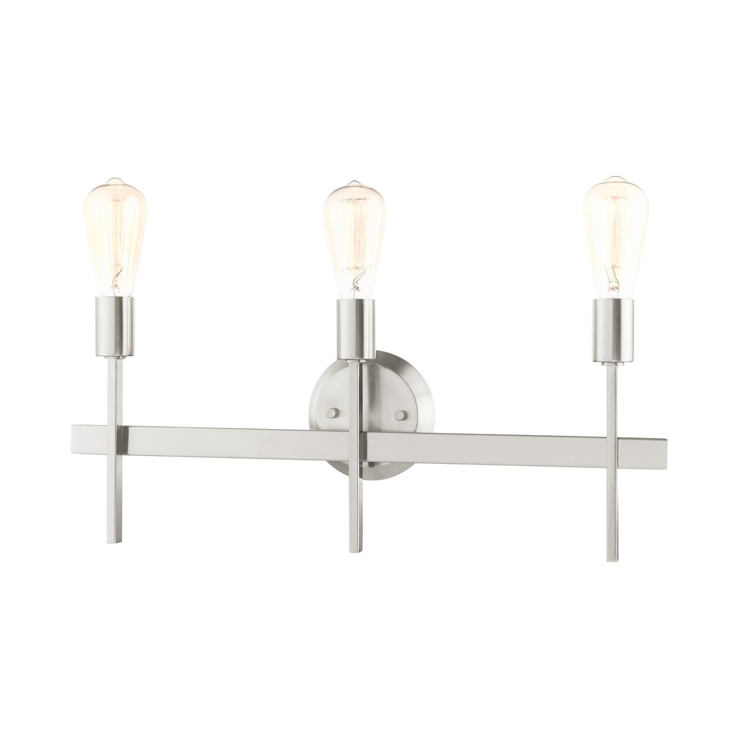 Livex Lighting 13883-91 3-Light Brushed Nickel Bathroom Vanity Light Fixture - Perfect for Modern Bathroom, Powder Room & Dressing Area Makeover