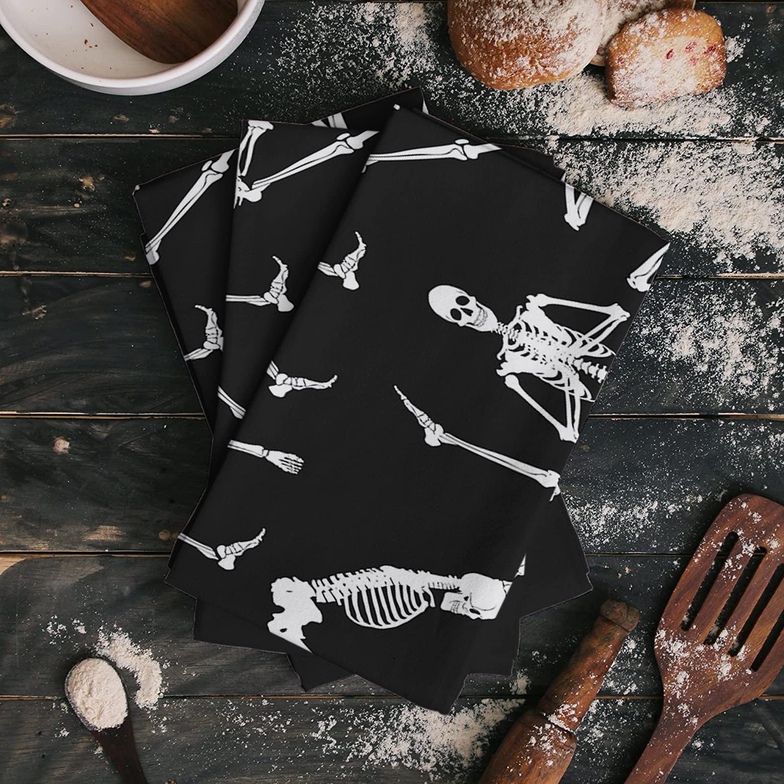 Funny Skeleton Tea Towel - Microfiber, Absorbent & Washable - Halloween Kitchen Decor - 18x28 Inch for Home & Party
