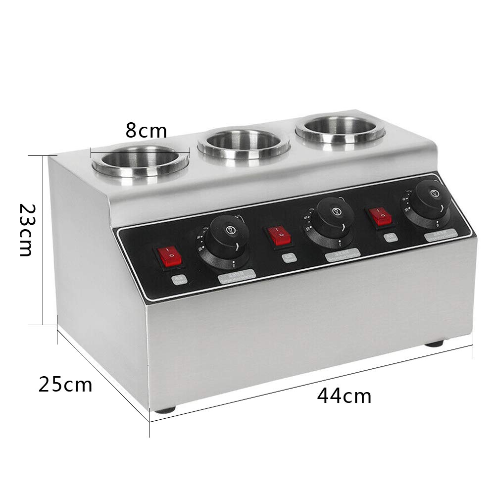 Commercial Electric Food Warmer - 3 Bottle Stainless Steel Sauce Dispenser with Adjustable Temperature (30-85°C) for Chili, Cheese, Caramel & Jam - Perfect for Restaurants, Cafes & Catering Services