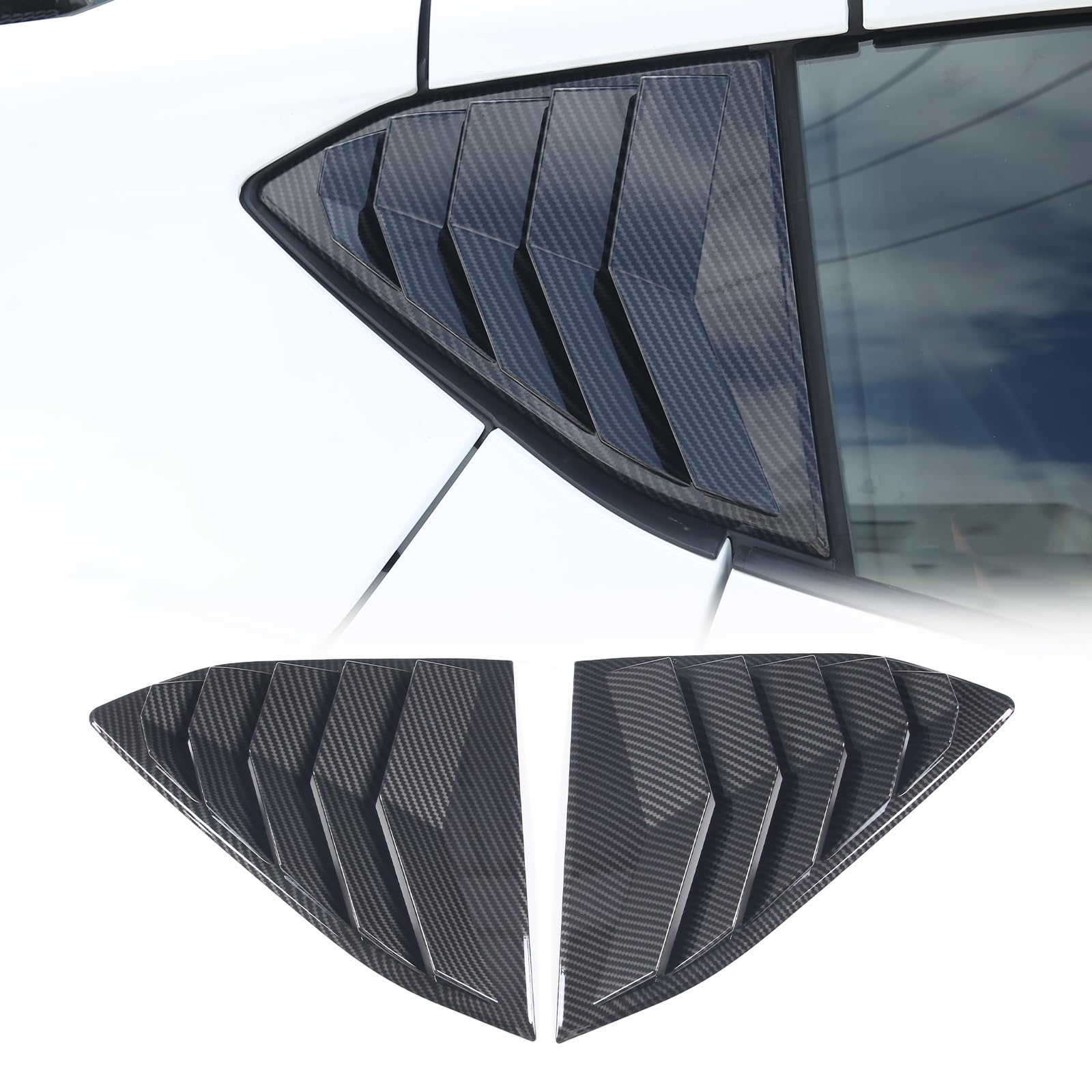 **Corvette C8 Stingray 2020-2023 Rear Side Window Louver Cover - Carbon Fiber Pattern Air Vent Shades & Trim Pair - Enhances Style & Aerodynamics for Sports Car Enthusiasts**