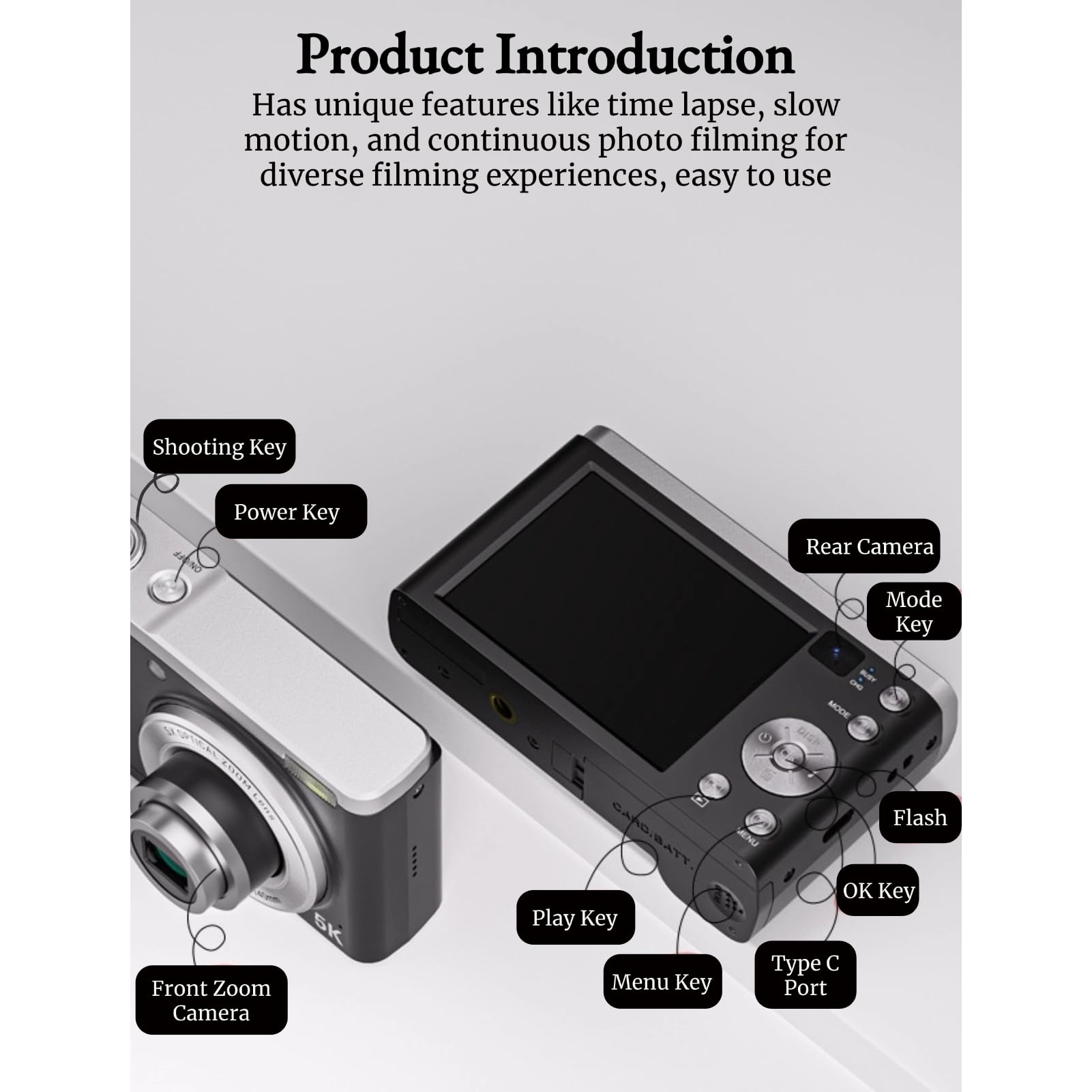 5K Digital Camera with 10x Optical Zoom & Anti-Shake | Touch Screen Autofocus Compact Camera | Portable Selfie Camera for Beginners | Perfect for Travel, Vlogging & Everyday Photography