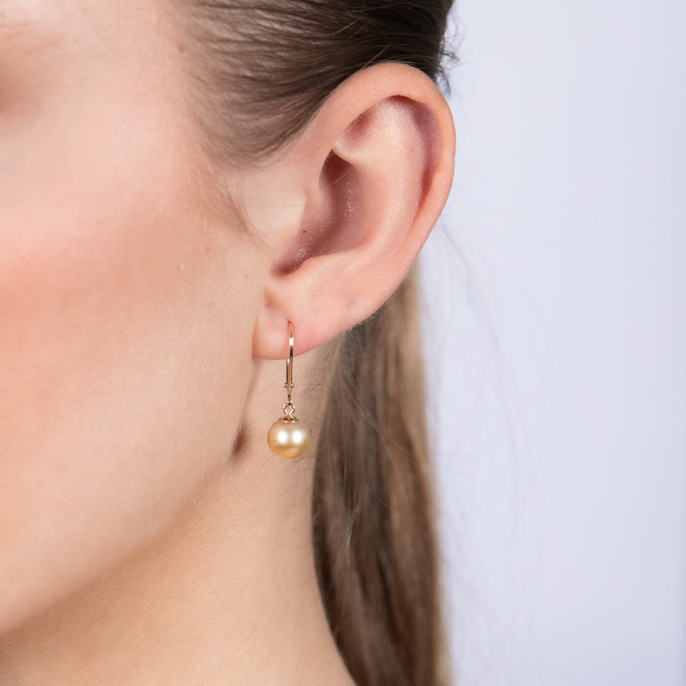 9ct Yellow Gold 8-9mm Golden South Sea Pearl Drop Earrings for Women | Luxury Pearl Jewelry Gift for Wedding, Anniversary & Special Occasions
