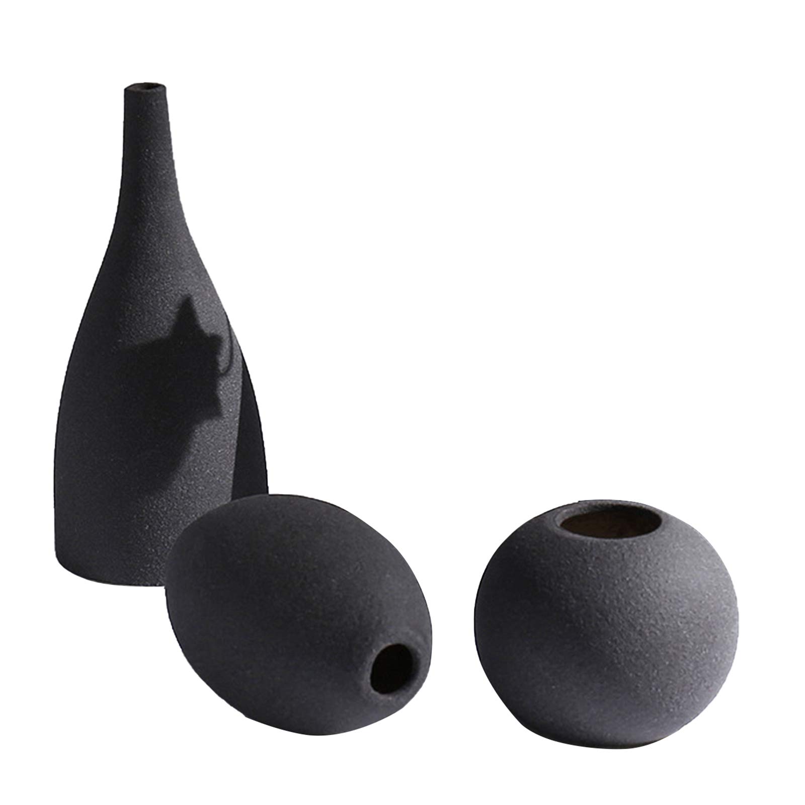 rismart Ceramic Little Bud Vases Set of 3 - Black Farmhouse Home Decor Flower Vases (21 x 18 cm) for Dining Table Centerpiece, Wedding Decor, and Rustic Home Accents