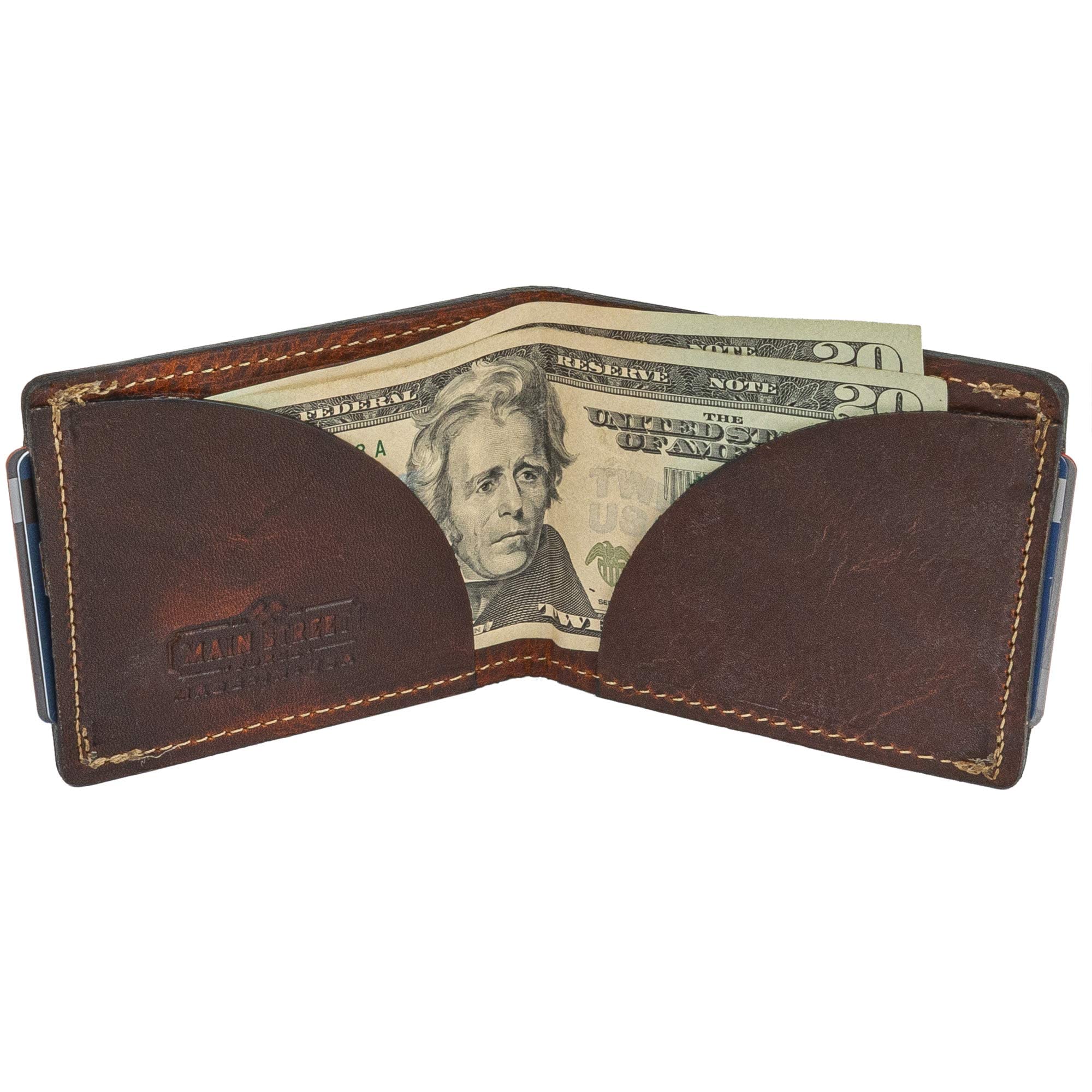 Premium Full Grain Leather Slim Bifold Wallet for Men - Made in USA | Minimalist Front Pocket Wallet in Tobacco Snakebite Brown | Perfect for Everyday Carry, Travel & Business (男士超薄双折钱包)