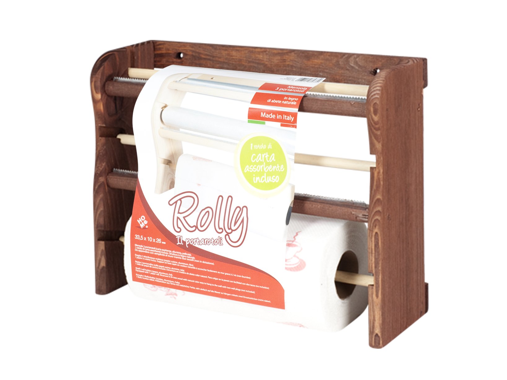 3 Rolls Dark Wood Cooker Shelf - 34 x 11 x 26 cm Kitchen Organizer for Spice Racks, Cutting Boards & Utensils - Perfect for Pantry, Cabinet or Countertop Storage