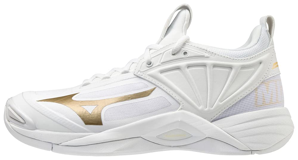 Mizuno Wave Momentum 2 Women's Volleyball Shoes - White & Gold | Indoor Court Sneakers for Women | Size US 9 | Perfect for Competitive Play & Training Sessions