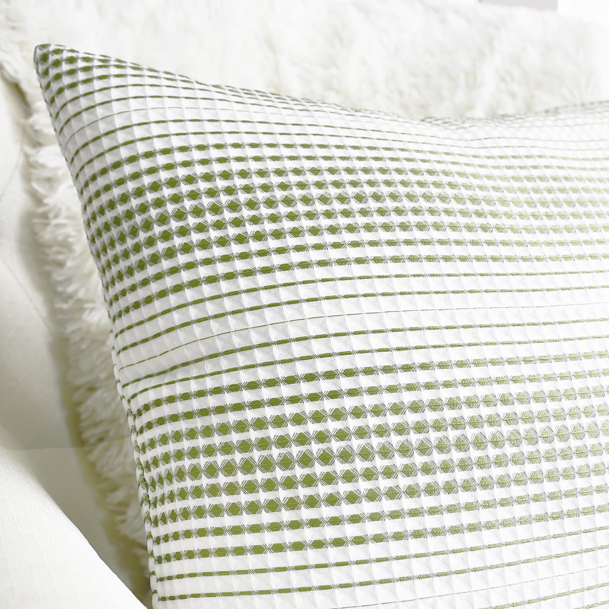 Modern Gradient Rhombus Stripe Geometric Throw Pillow Covers - Pack of 2 (18x18 Inches) - Sage Green Decorative Cushion Cases for Sofa, Couch & Bed - Perfect for Farmhouse, Living Room & Bedroom Decor