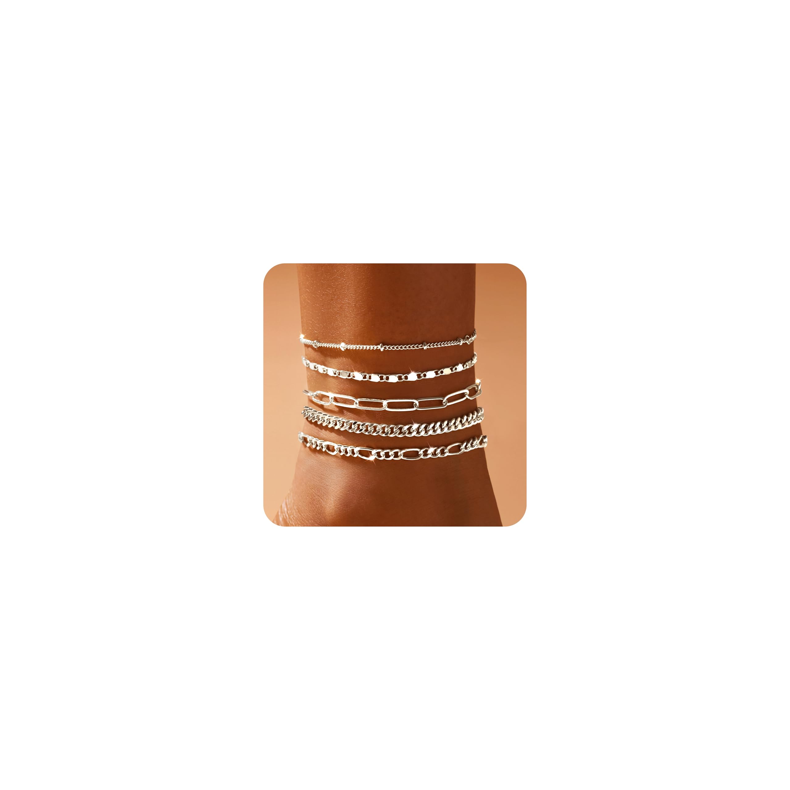 14K Gold Ankle Bracelets for Women - Waterproof Adjustable Cuban Link Chain Anklet Set | Elegant Layered Figaro Jewelry Gift for Her | Perfect for Beach, Wedding & Everyday Wear