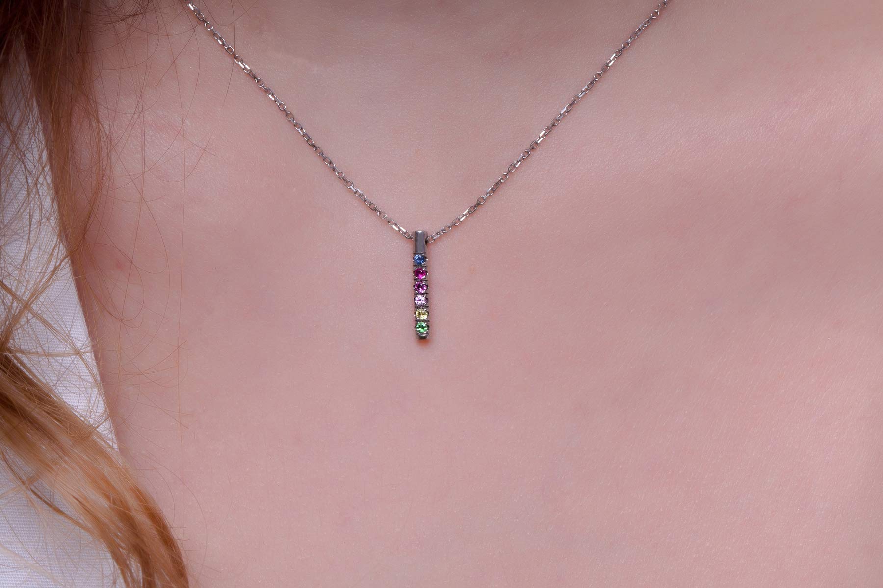 Multi-Color Sapphire Round Bar Necklace in 9K, 14K & 18K Solid Gold - Tiny Rainbow Pendant for Women, Gift for Her | Perfect for Everyday Wear, Date Nights & Special Occasions