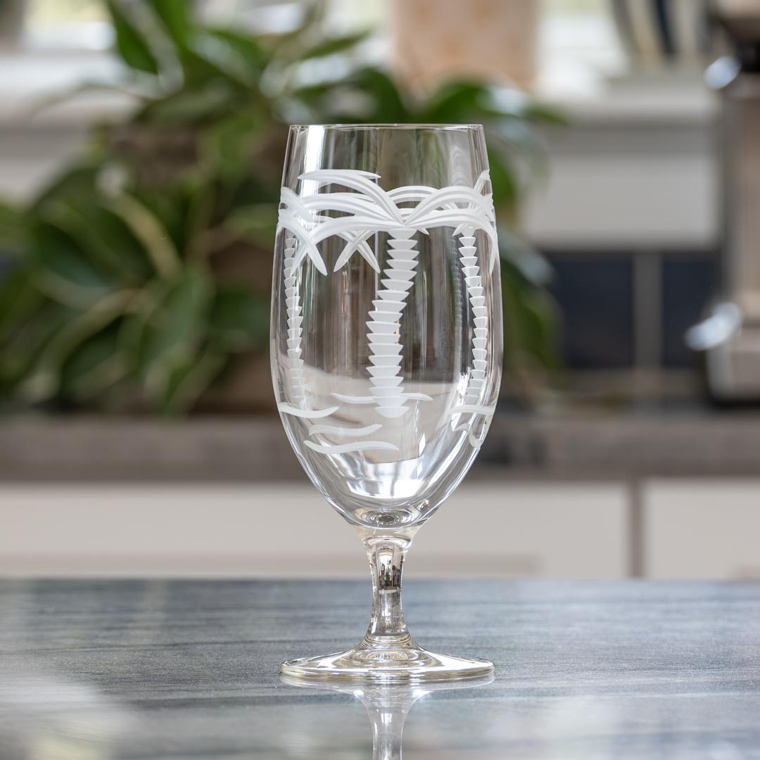 Palm Tree 16oz Footed Iced Tea Glasses - Set of 2 | Tropical Drinkware for Summer Parties, Poolside Cocktails & Beach Themed Decor