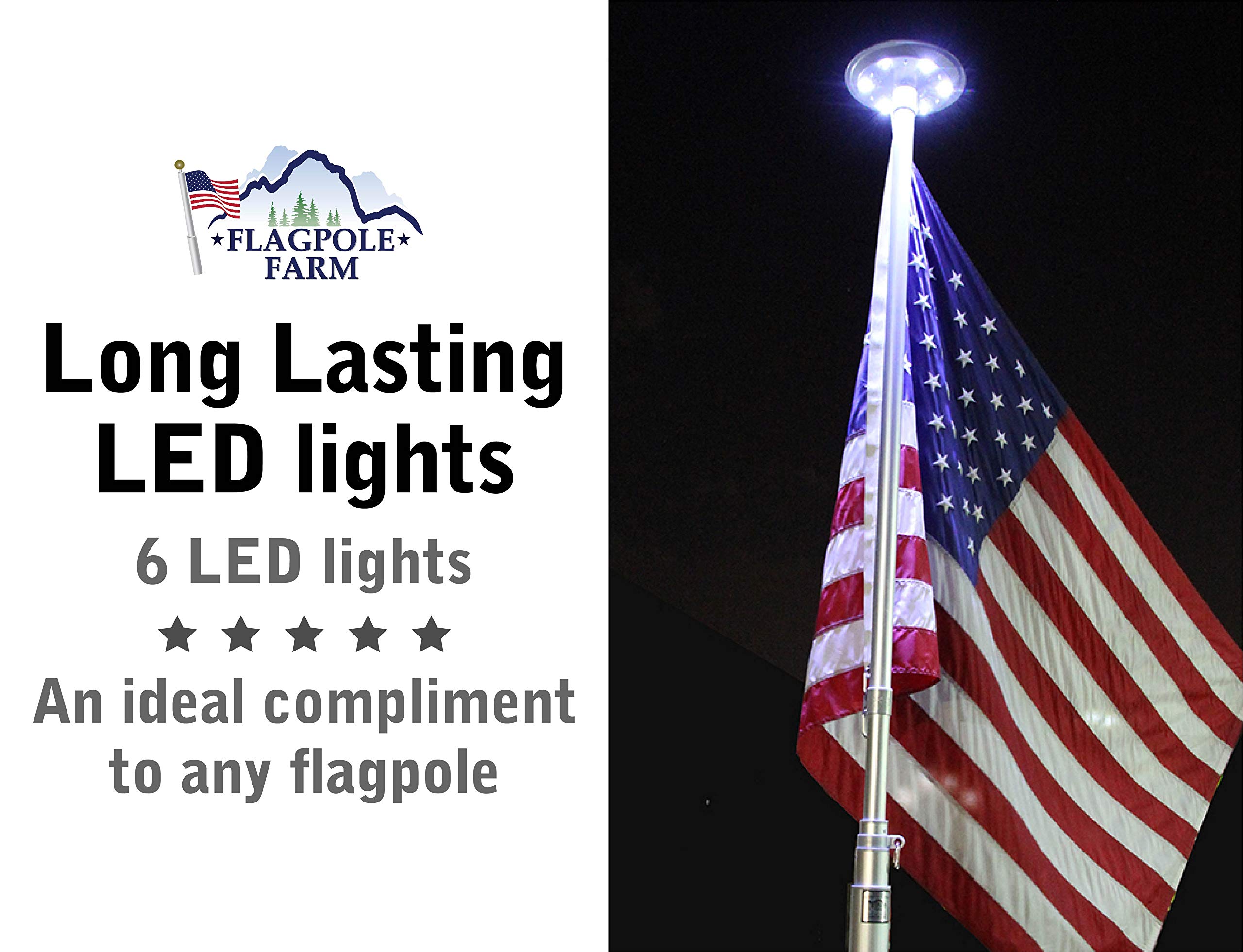Titan Solar Flag Pole Light with 6 Bright LED Lights - 287 Lux Downlight for 15-25 Ft Flagpoles | 1/2 Inch Fitting | Auto Dusk to Dawn Sensor | Perfect for Backyard, Garden, and Patriotic Display Lighting