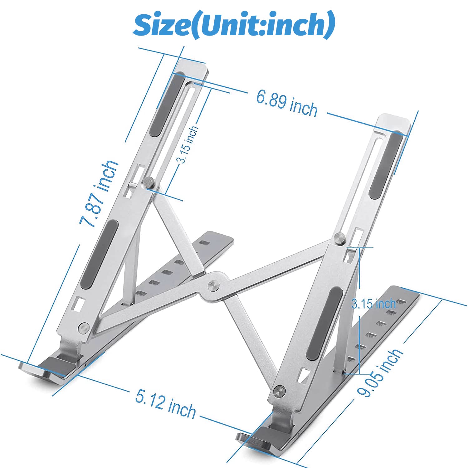 Ergonomic Aluminum Laptop Stand - Adjustable Portable Laptop Riser Holder for MacBook, Dell, Lenovo & 10-15.6 Inch Laptops (Silver) | Perfect for Home Office, Coffee Shops & Travel Workspaces
