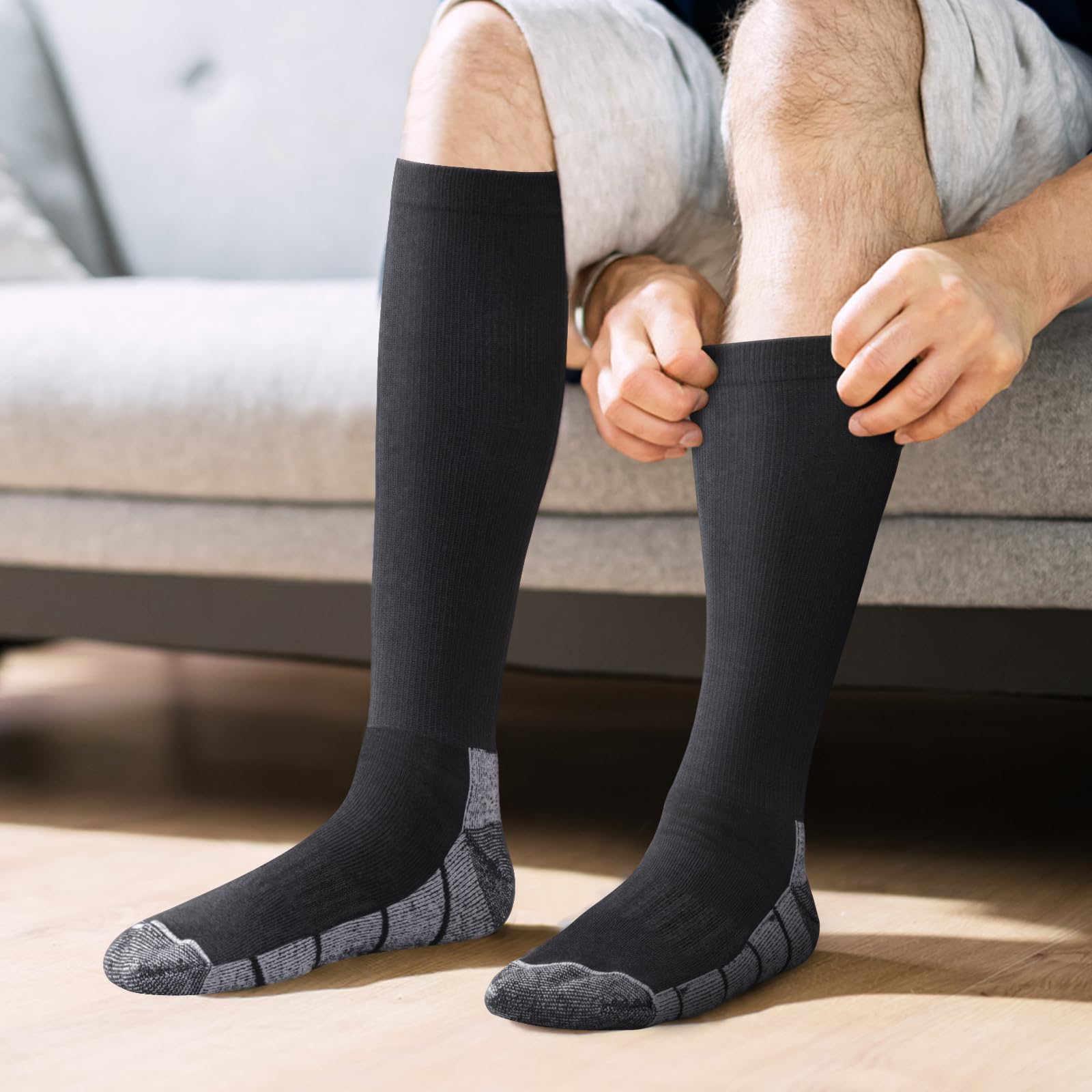 YUEDGE Men's Sports Compression Socks - Knee High Performance Socks for Cycling, Running, Baseball & Travel - Improve Circulation & Reduce Fatigue - Ideal for Athletes, Travelers & Long Flights