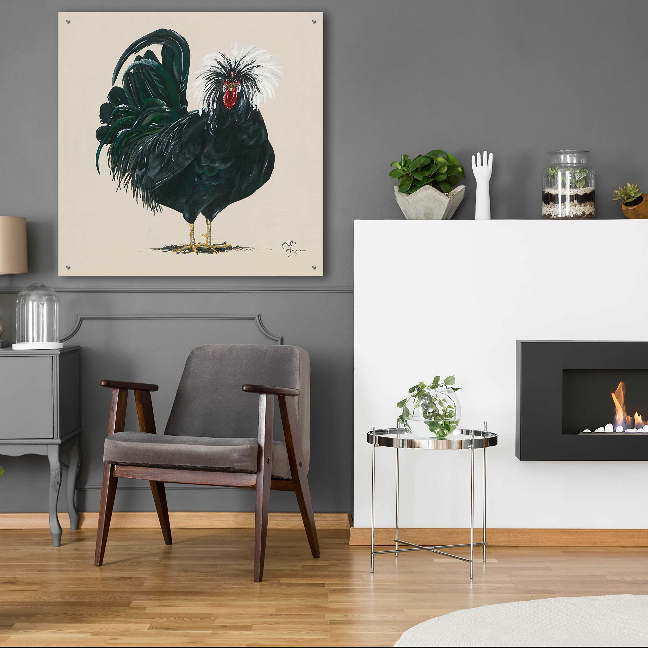 Epic 'Chicken' Acrylic Glass Wall Art by Hollihocks - 36x36 Inches Modern Home Decor for Living Room, Bedroom & Office