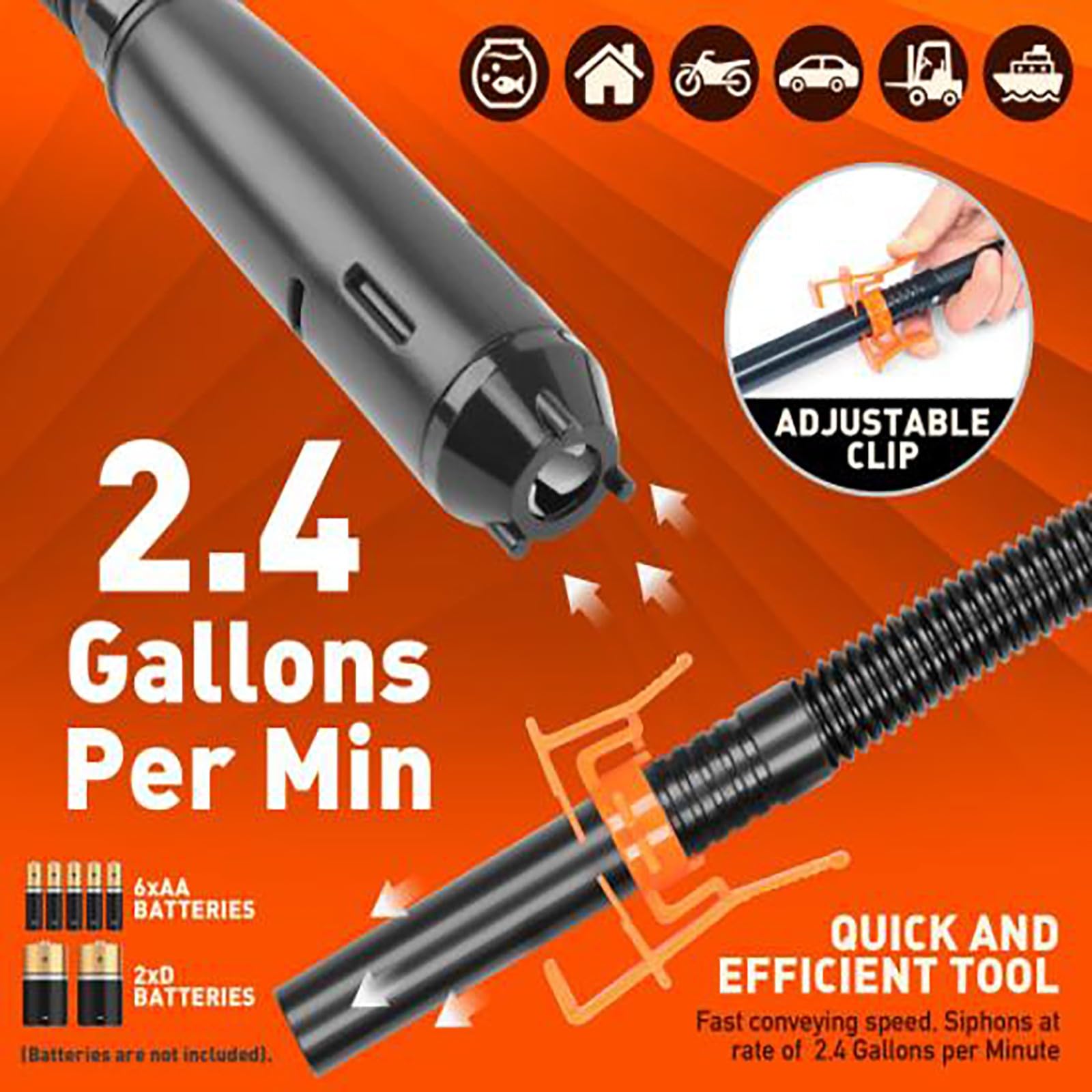 2024 New Portable Battery Pump - Electric Siphon Pump for Gas, Fuel, Diesel & Water Transfer | Rechargeable Battery Operated | Easy to Use Hand Fuel Pump | Ideal for Emergency, Camping, RV & Home Use