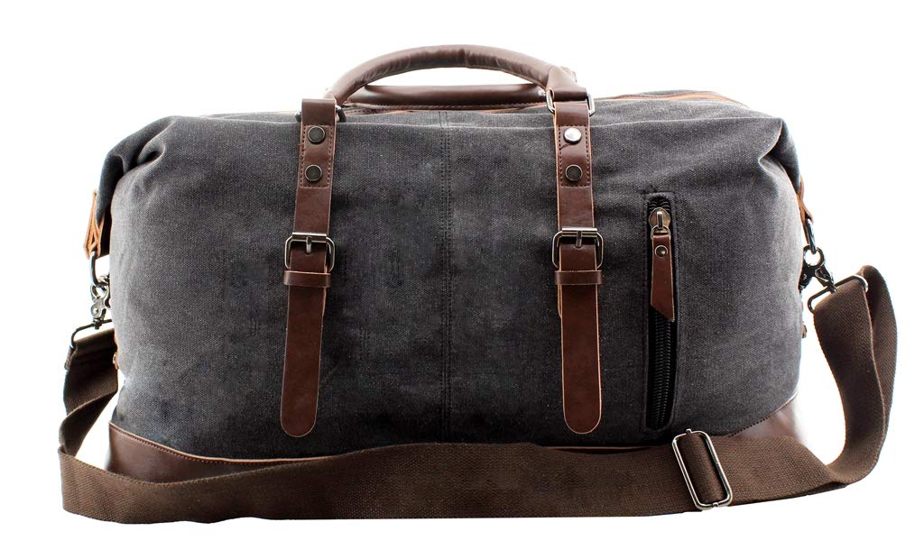Premium Overnight Canvas Leather Travel Tote Bag - Durable Duffel Shoulder Handbag for Women & Men, Spacious Carry-On Weekender (Black) - Perfect for Gym, Business Trips & Weekend Getaways