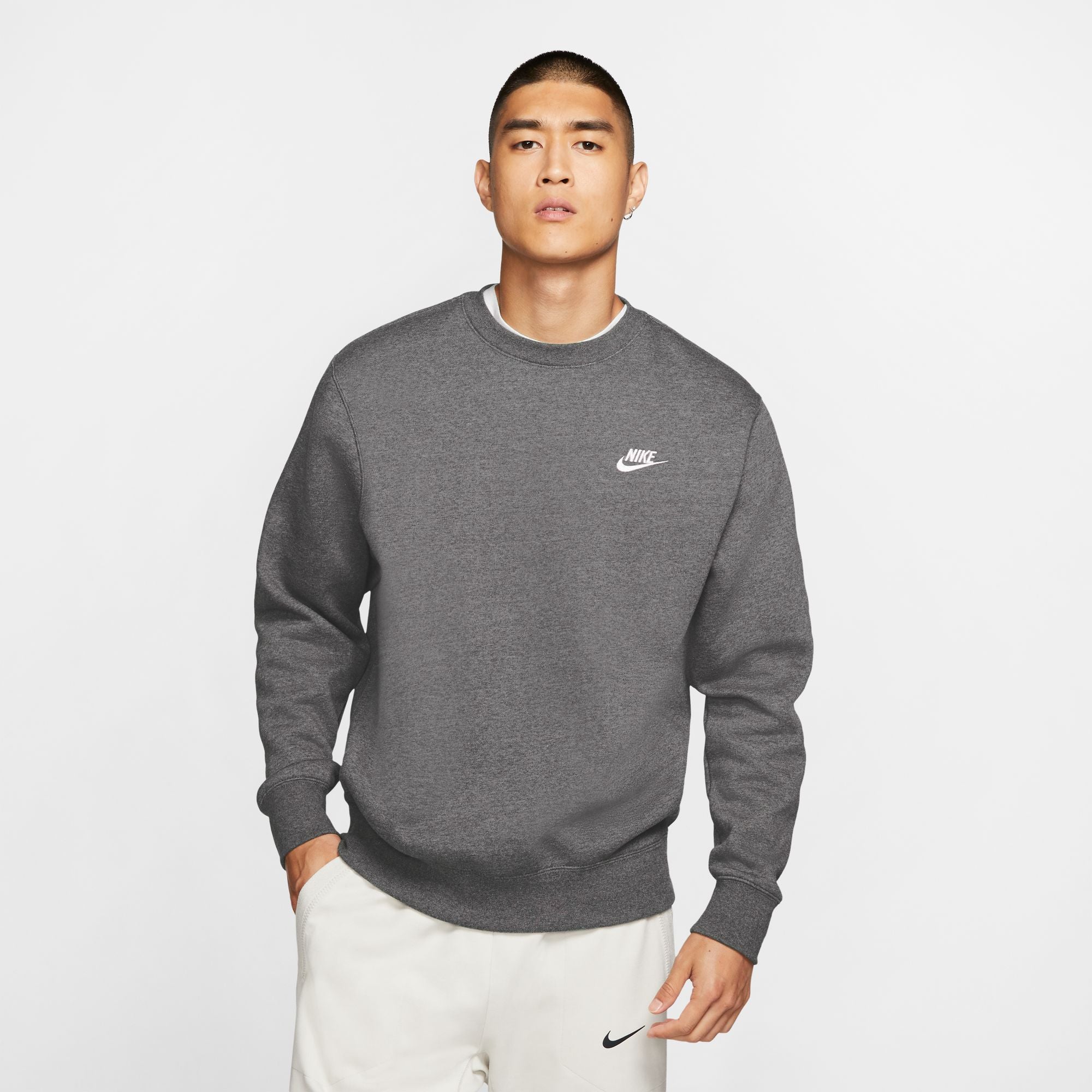 Men's Nike Sportswear Club Fleece Crew Sweatshirt - Comfortable Cotton Blend Pullover for Casual Wear, Gym & Lounge - Classic Logo Design for Everyday Style