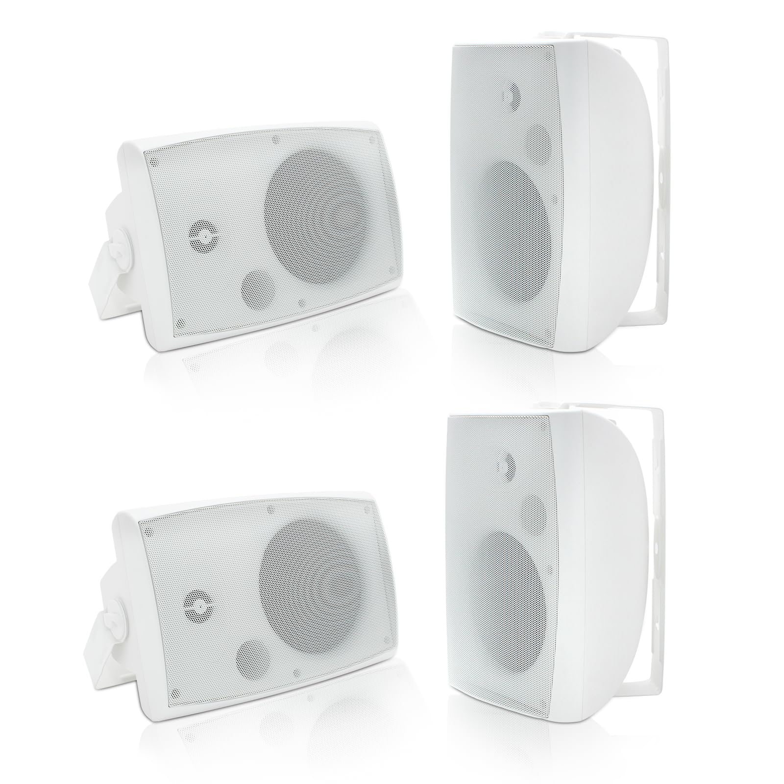 Herdio 6.5 Inch 800W Outdoor Bluetooth Speakers - Waterproof Wireless/Wired Wall Mount Speakers with Multi-Functional Amplifier - Perfect for Patio, Home, Poolside, Deck & Backyard Entertainment (4 Passive Speakers, White)