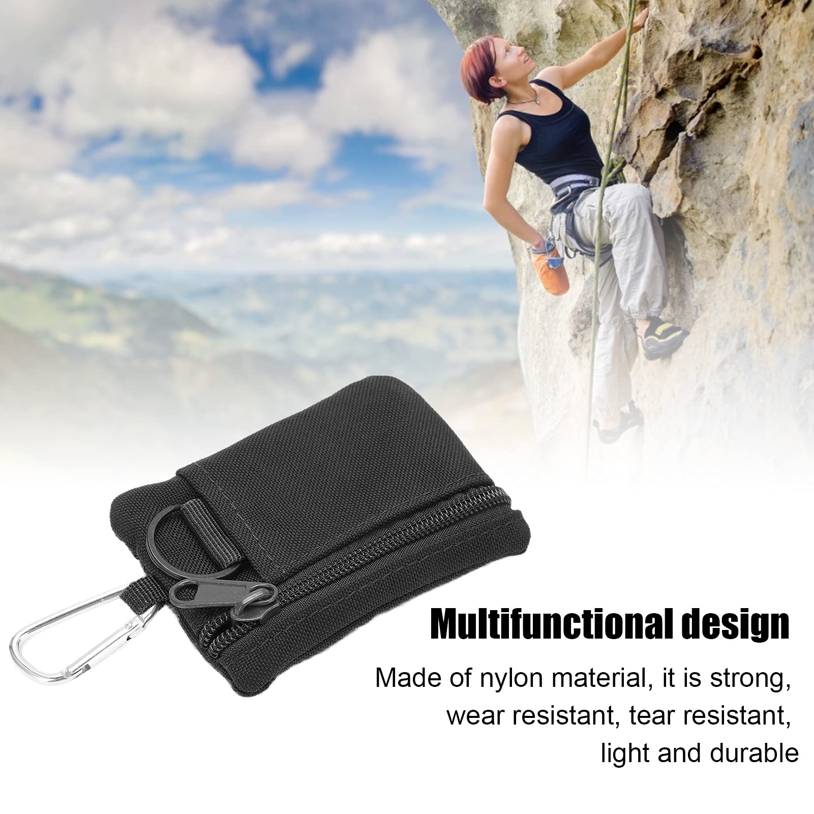 Tactical MOLLE Pouch Wallet - Mini Portable Key Card Holder with Carabiner Clip for Outdoor EDC Gear (Black) | Perfect for Hiking, Camping & Everyday Carry Essentials