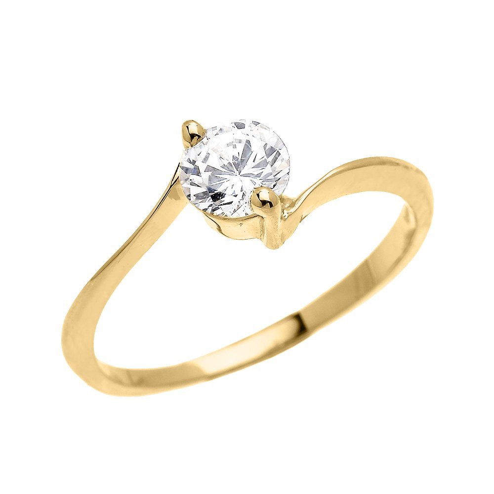 10K Yellow Gold Dainty Modern Cubic Zirconia Solitaire Engagement Ring for Women - Perfect for Proposals, Anniversaries & Special Occasions