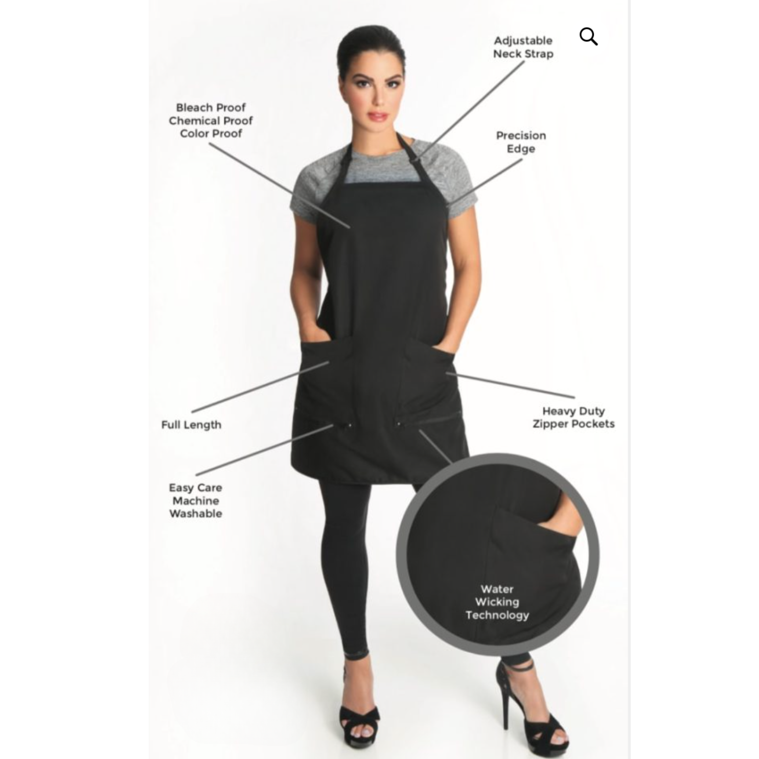 Allegro Professional Apron - Bleachproof Black Kitchen Apron for Cooking, Baking & Grilling - Durable & Stylish Chef Apron for Home & Restaurant Use