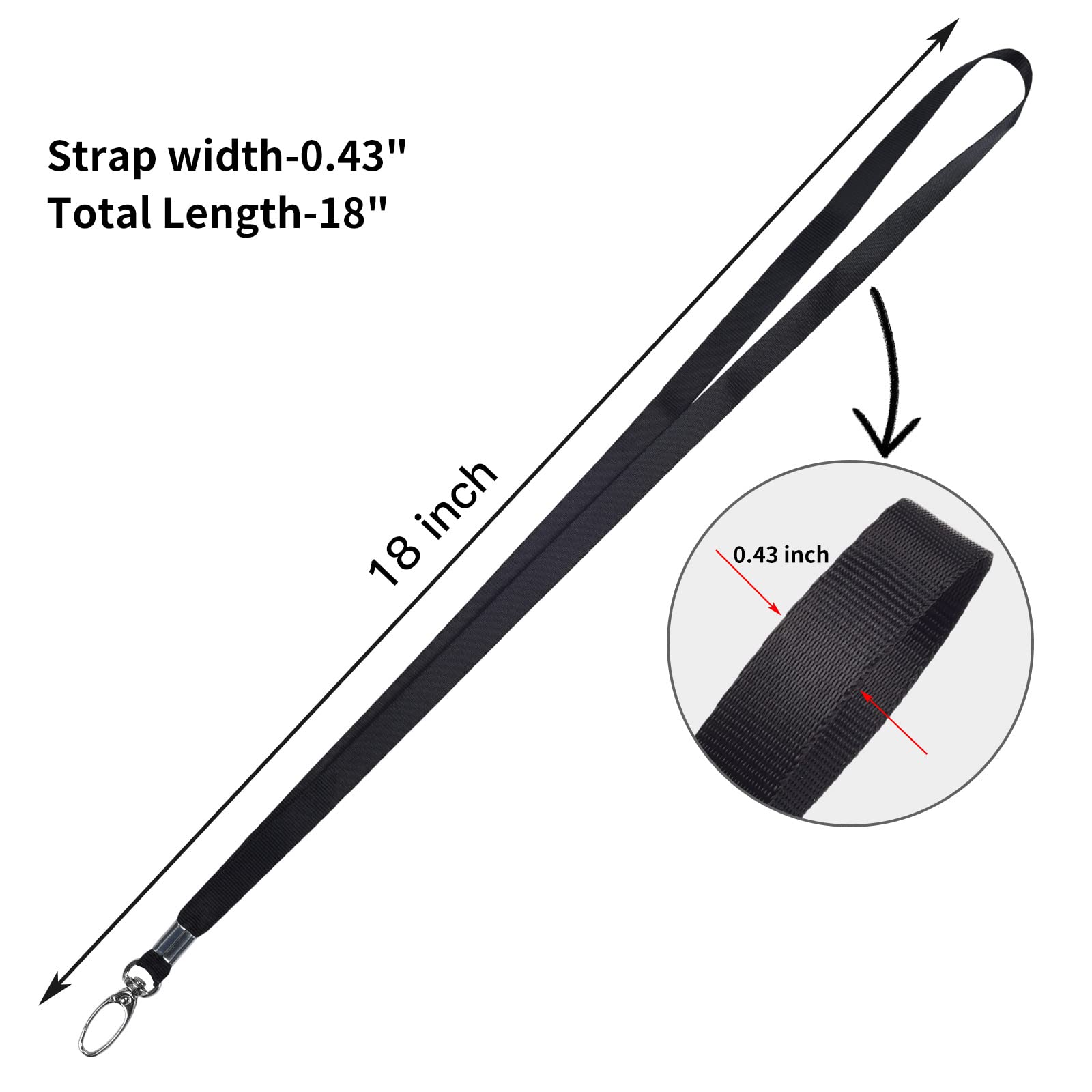 20PCS Black Nylon Lanyards with Swivel Hook for ID Badges & Keys - Office & Event Use