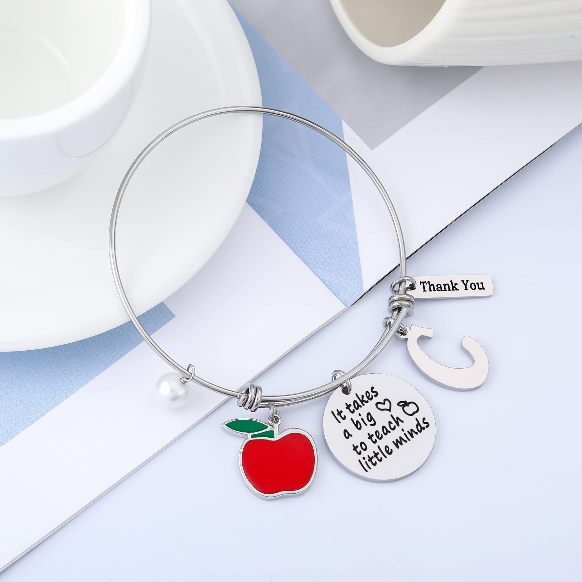GLIVEOR Stainless Steel Teacher Appreciation Charm Bracelet - Elegant Thank You Gift for Women Educators - Perfect for Teacher's Day, Retirement, End of Year & Special Occasions