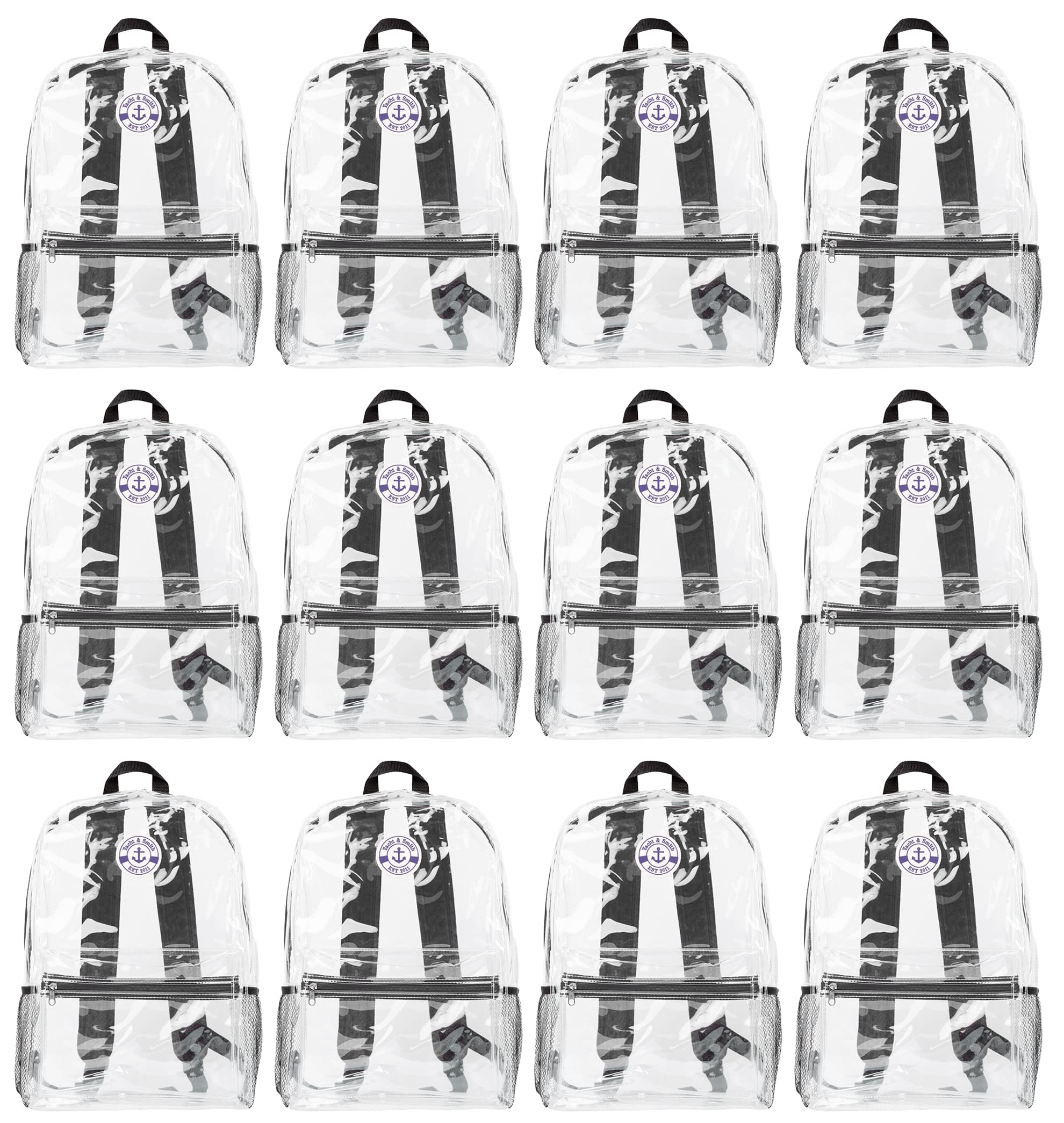 12 Pack 17 Inch Wholesale Kids Backpacks - Water Resistant School Bags for Boys & Girls - Bulk Children's Knapsacks (Clear with Black Trim) - Perfect for Elementary School, Day Trips & Outdoor Adventures