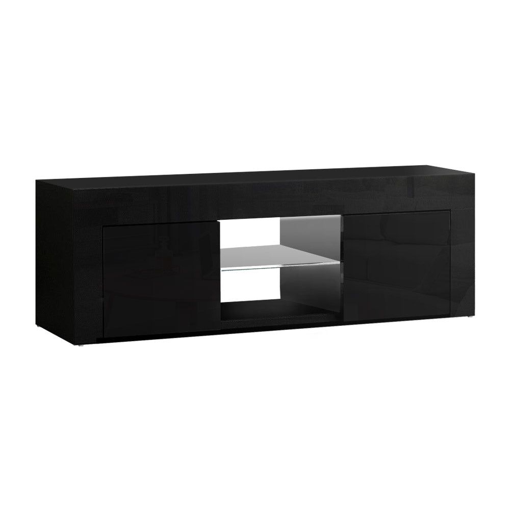 Artiss 130cm Black Angus Entertainment TV Stand with LED Lighting - Perfect for Living Room, Bedroom, and Home Theater Setup