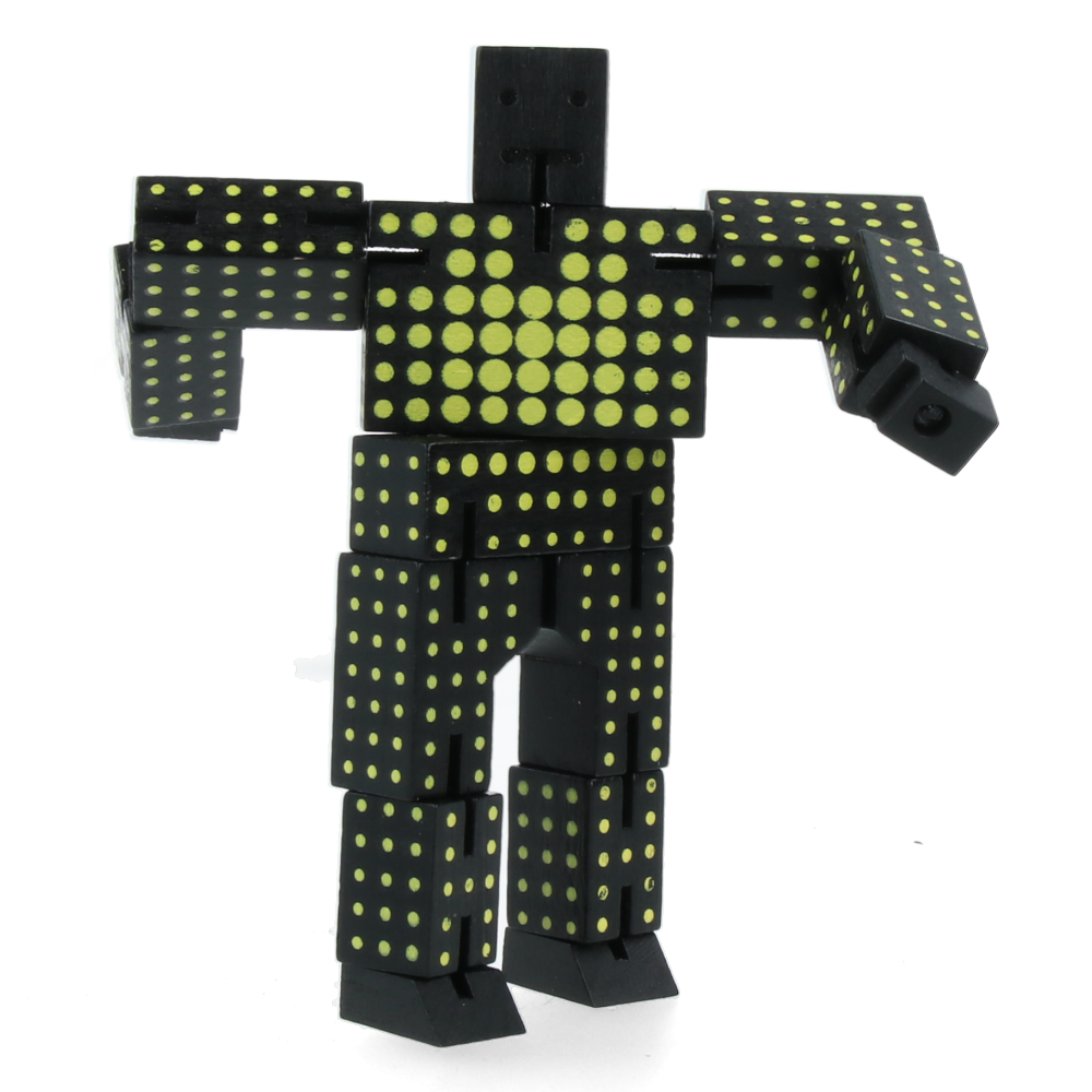 Cubebot Micro Dot Black & Yellow - Mini Wooden Puzzle Robot Toy for Kids & Adults - Perfect for Office Desk Decor, Stress Relief & Creative Play