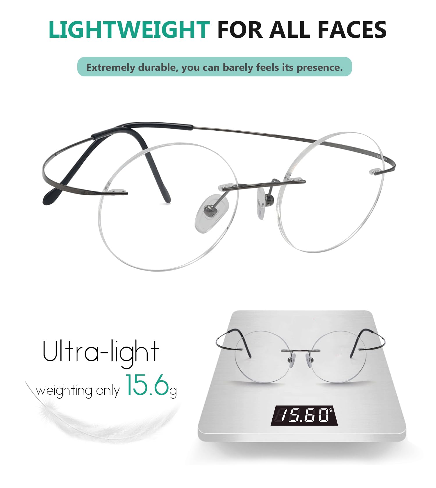 Titanium Rimless Round Reading Glasses for Men - Lightweight Circle Readers with Anti-Slip Nose Pads | Perfect for Office, Reading & Computer Work