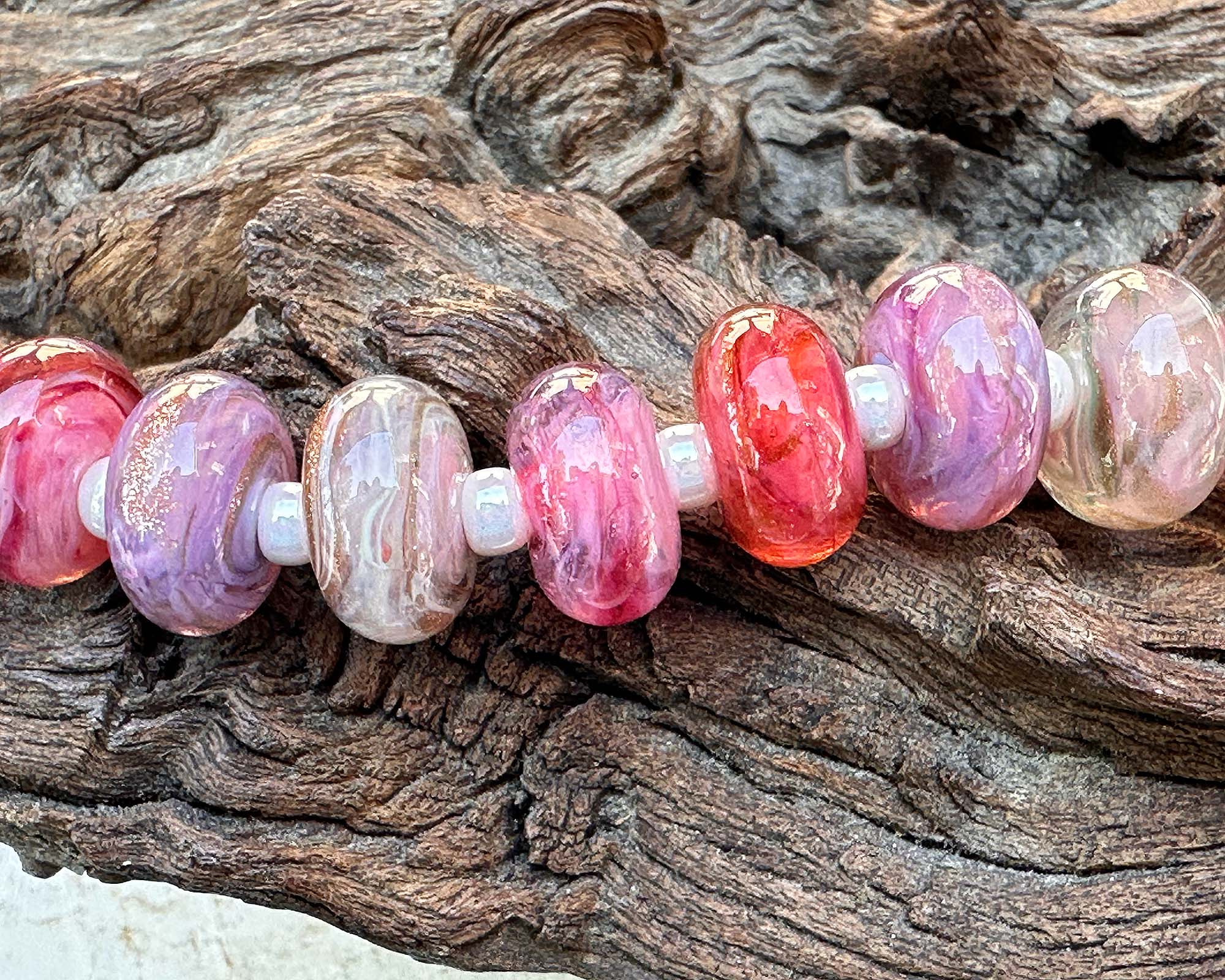 12 Pink Swirl Mix Lampwork Glass Beads for Jewelry Making - DIY Bracelets, Necklaces & Craft Projects (SRA Certified)