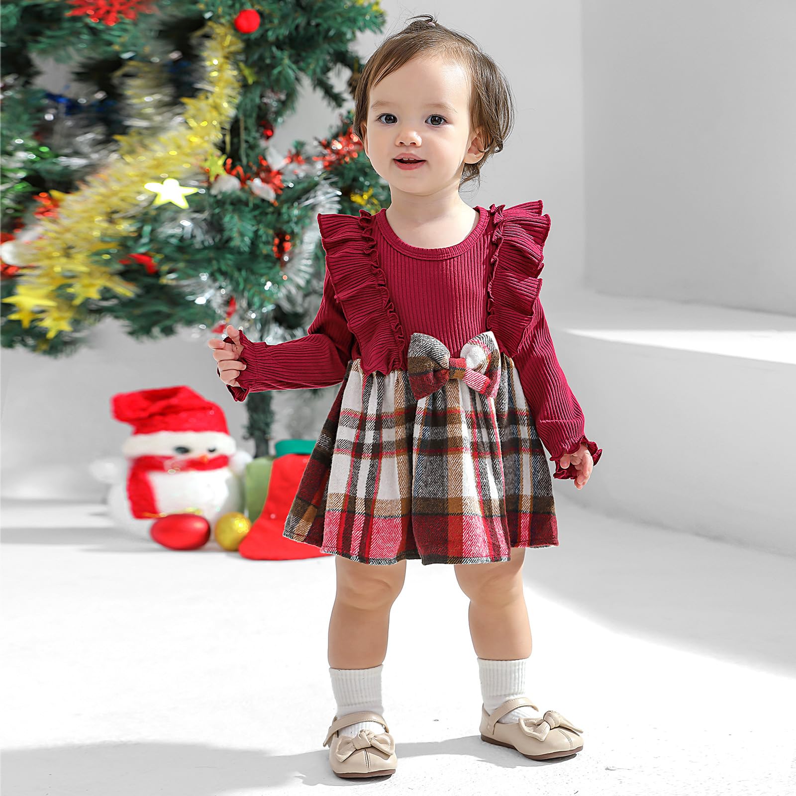 Adorable Baby Girl Fall Winter Outfits - Newborn Infant Ruffle Romper Dress with Headband | 0-18 Months Cute Baby Clothes | Perfect for Holiday Photos, Family Gatherings & Special Occasions
