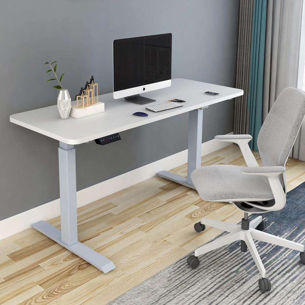 160cm Electric Height Adjustable Standing Desk - Dual Motor Sit Stand Desk Frame with White Desktop | Perfect for Home Office, Gaming & Workspace Ergonomics