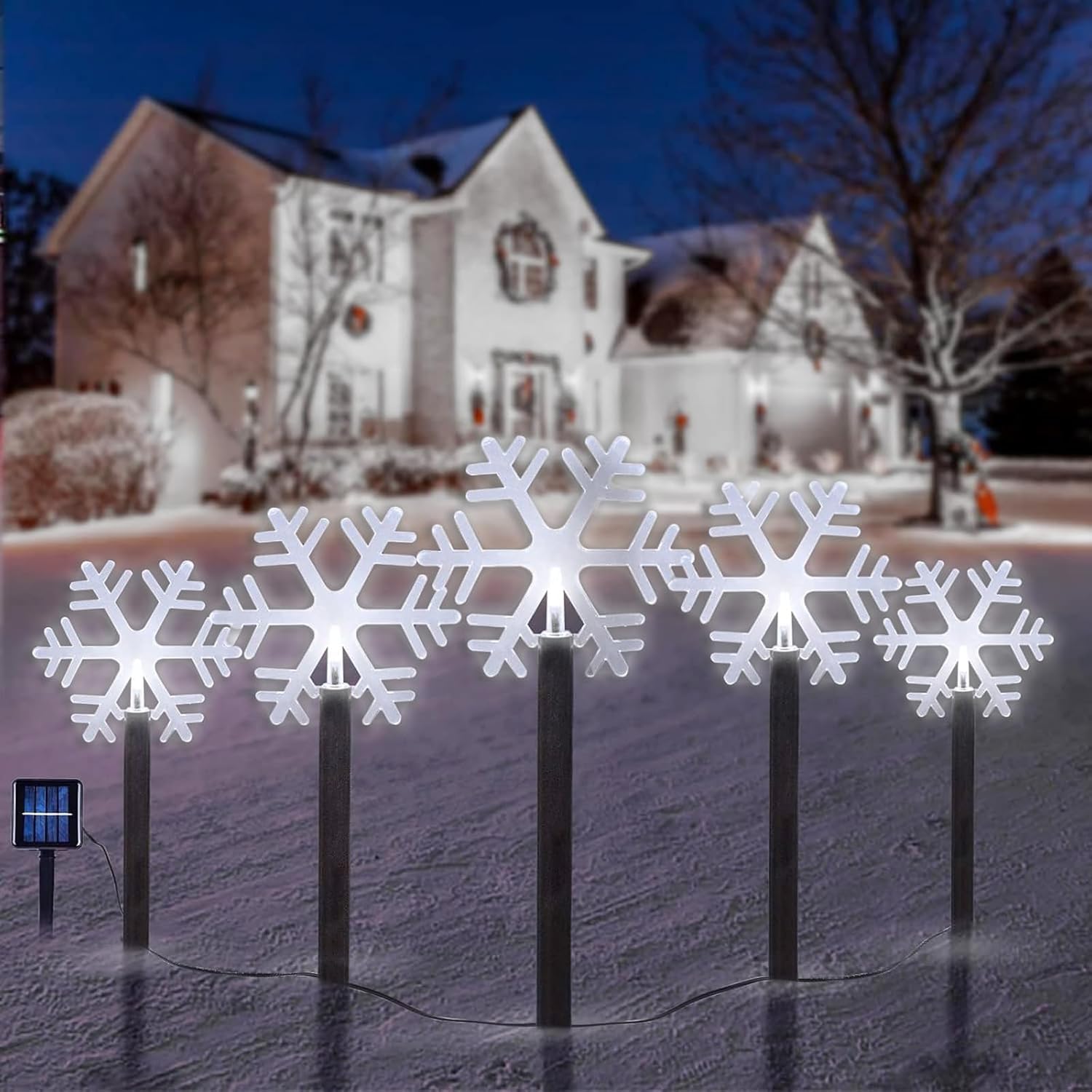 5 Pack BRIGHTDECK Solar Snowflake Pathway Lights - Waterproof LED Outdoor Christmas Decor for Garden, Yard & Walkway | Cold White Winter Holiday Lighting for Driveway, Patio & Landscape Decorations