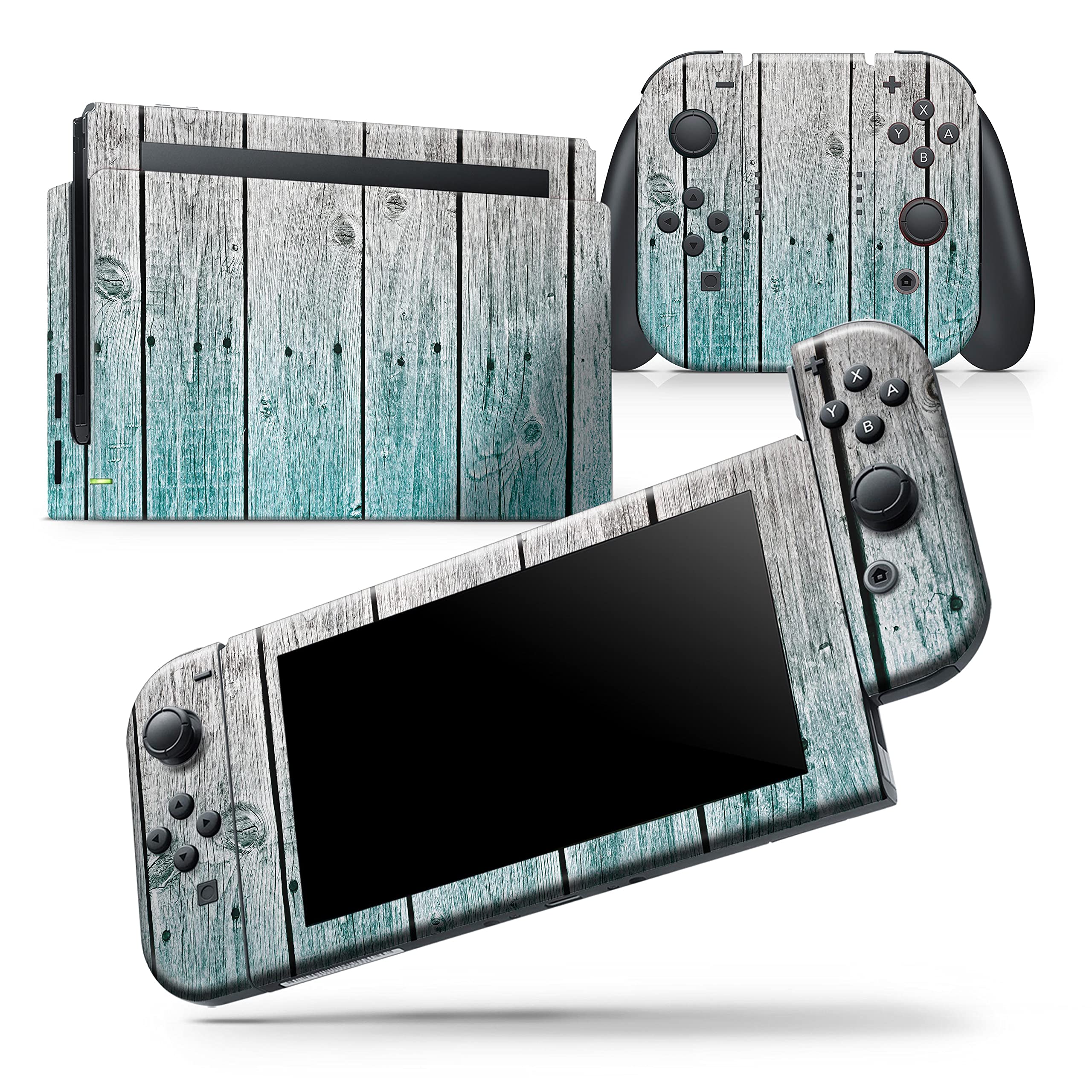Nintendo Switch Dock Skin Decal - Scratch-Resistant Removable Vinyl Wrap Cover - Trendy Teal to White Aged Wood Planks Design - Perfect for Gaming Setup & Home Decor